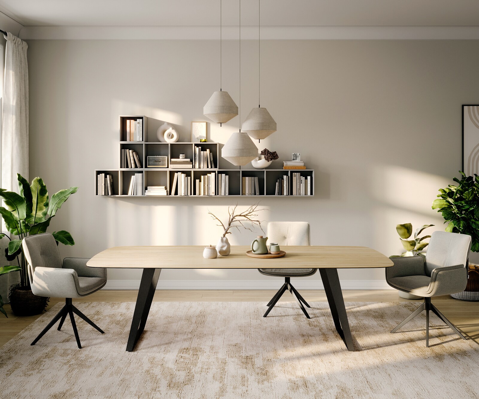 Esstisch Edge Boot 260x120 cm Keramik Laminam® Sabbia Eichefarbig Metall Schräg Schwarz 2