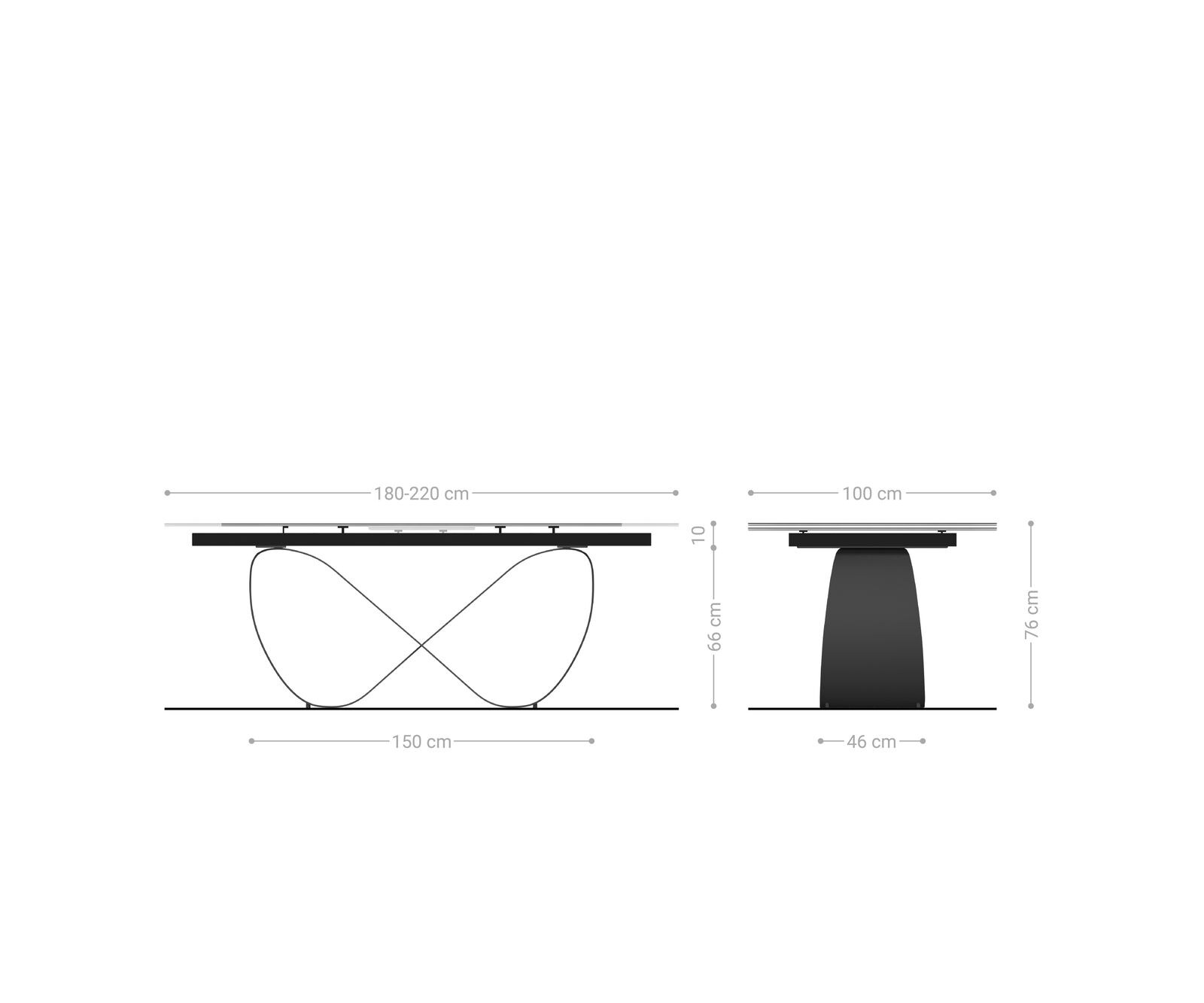 Esstisch Edge Boot 180-220x100 cm Keramik Laminam® Sabbia Eichefarbig Infinity Metall Schwarz ausziehbar 7