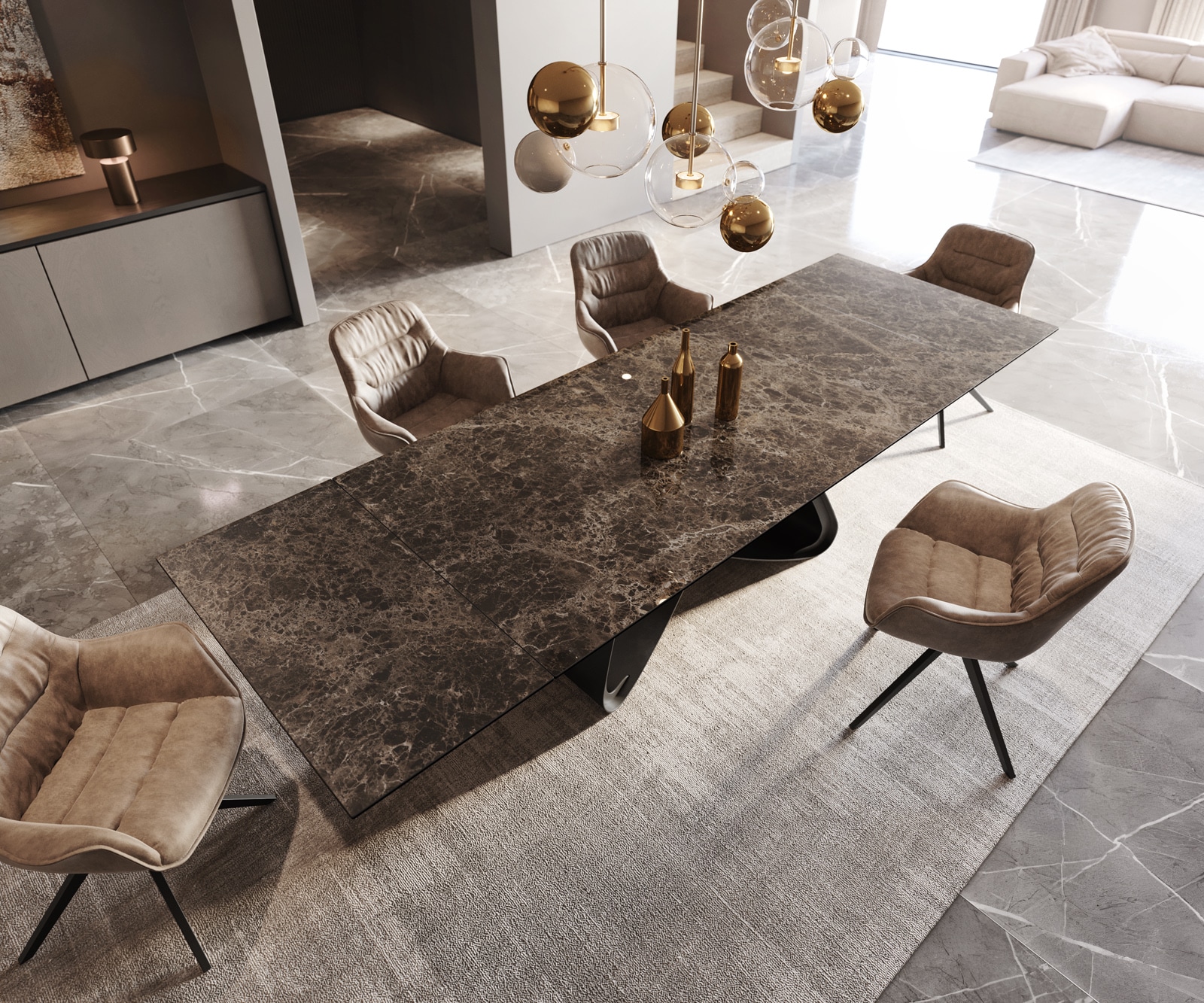 Esstisch Edge 200-300x100 Keramik Laminam® Emperador Extra Lucidato Dunkelbraun W-Gestell Schwarz ausziehbar 3 Esstisch Edge 200-300x100 Keramik Laminam® Emperador Extra Lucidato Dunkelbraun W-Gestell Schwarz ausziehbar 3