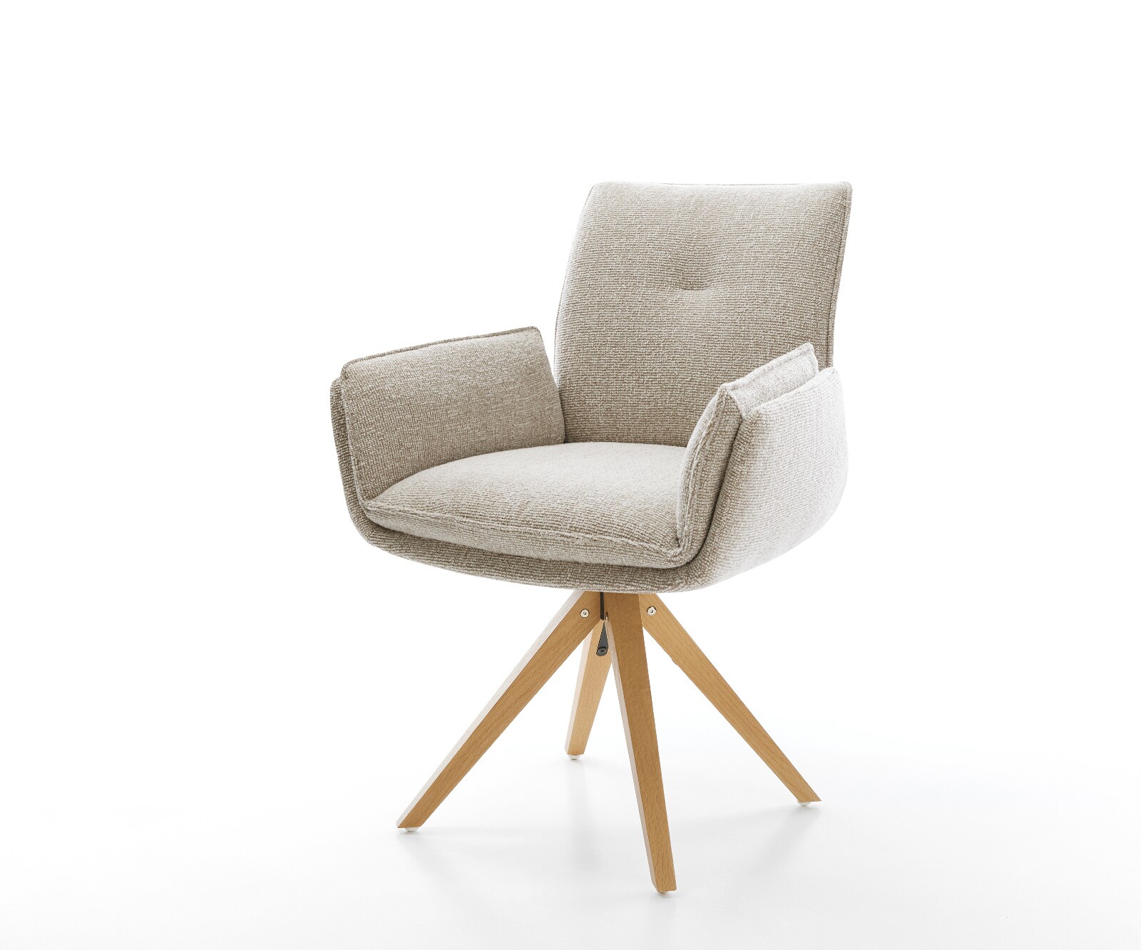 Drehstuhl Nela-Flex Webstoff Soft Beige Holzgestell kantig Natur 360° drehbar