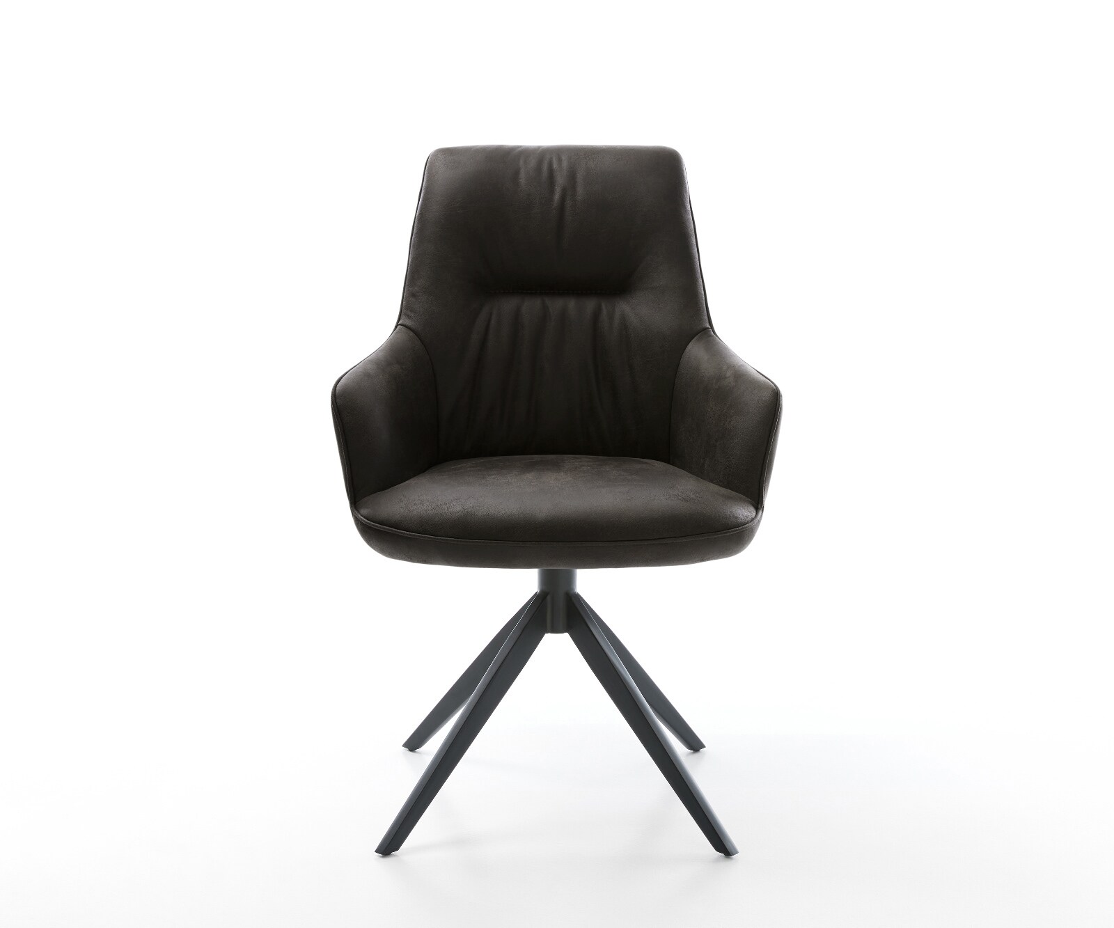 Drehstuhl Zelia-Flex mit Armlehnen Mikrofaser Anthrazit Vintage Kreuzgestell breit Schwarz 360° drehbar Wippfunktion Taschenfederkern 2