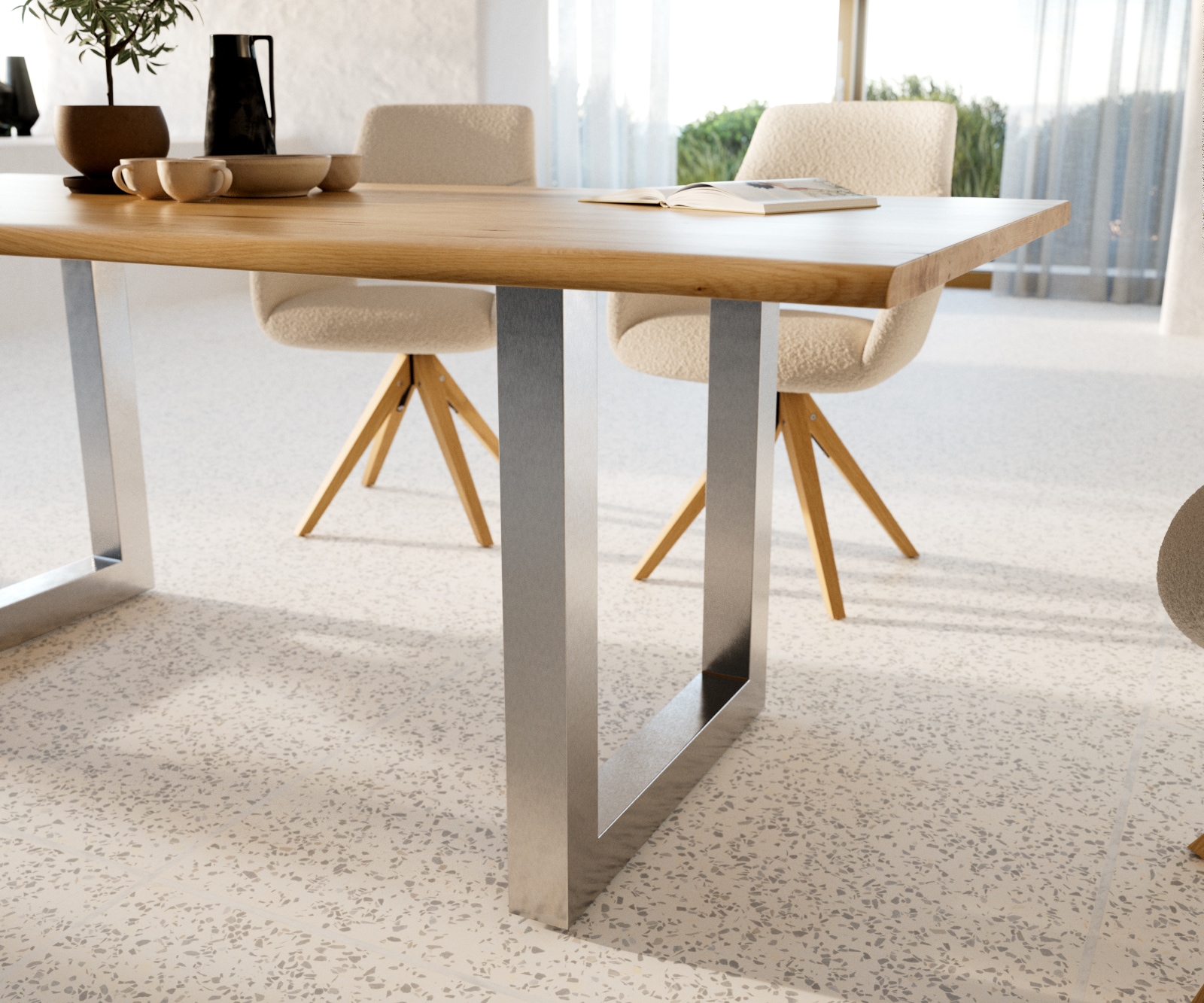 Esstisch Edge 200x100x2,5-3 Eiche Natur Edelstahl breit Live-Edge 6 Esstisch Edge 200x100x2,5-3 Eiche Natur Edelstahl breit Live-Edge 6