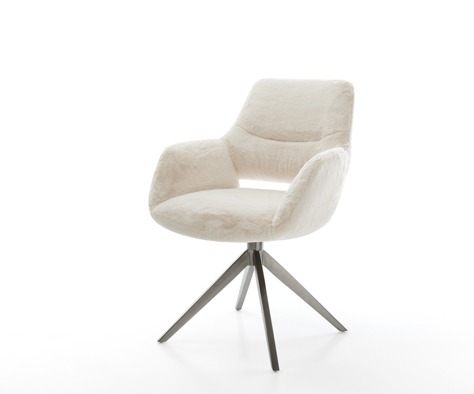 Drehstuhl Yago-Flex mit Armlehnen Plüsch Creme-Weiß Kreuzgestell breit Graphit 360° drehbar Wippfunktion Taschenfederkern 1