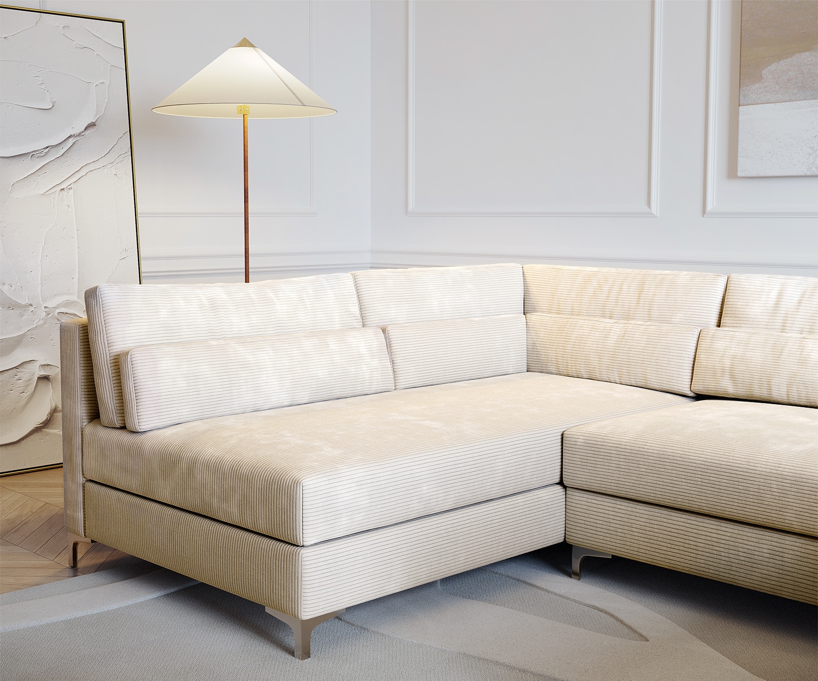 Wohnlandschaft Elio 300x185 cm Cord Beige mit Hocker 5 Wohnlandschaft Elio 300x185 cm Cord Beige mit Hocker 5