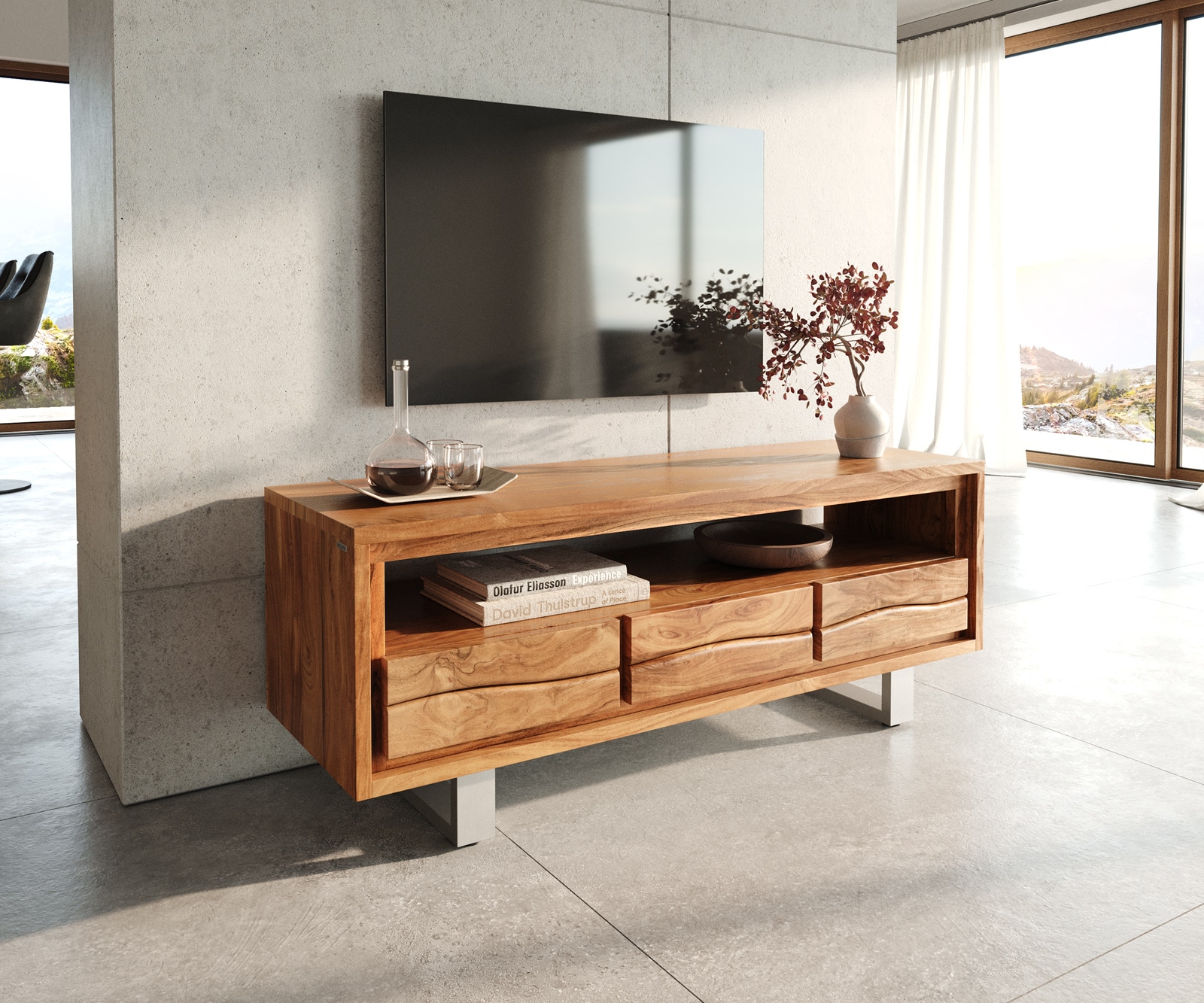 Fernsehtisch Live-Edge Akazie 190 cm mit Schubkästen Baumkante 4 Fernsehtisch Live-Edge Akazie 190 cm mit Schubkästen Baumkante 4