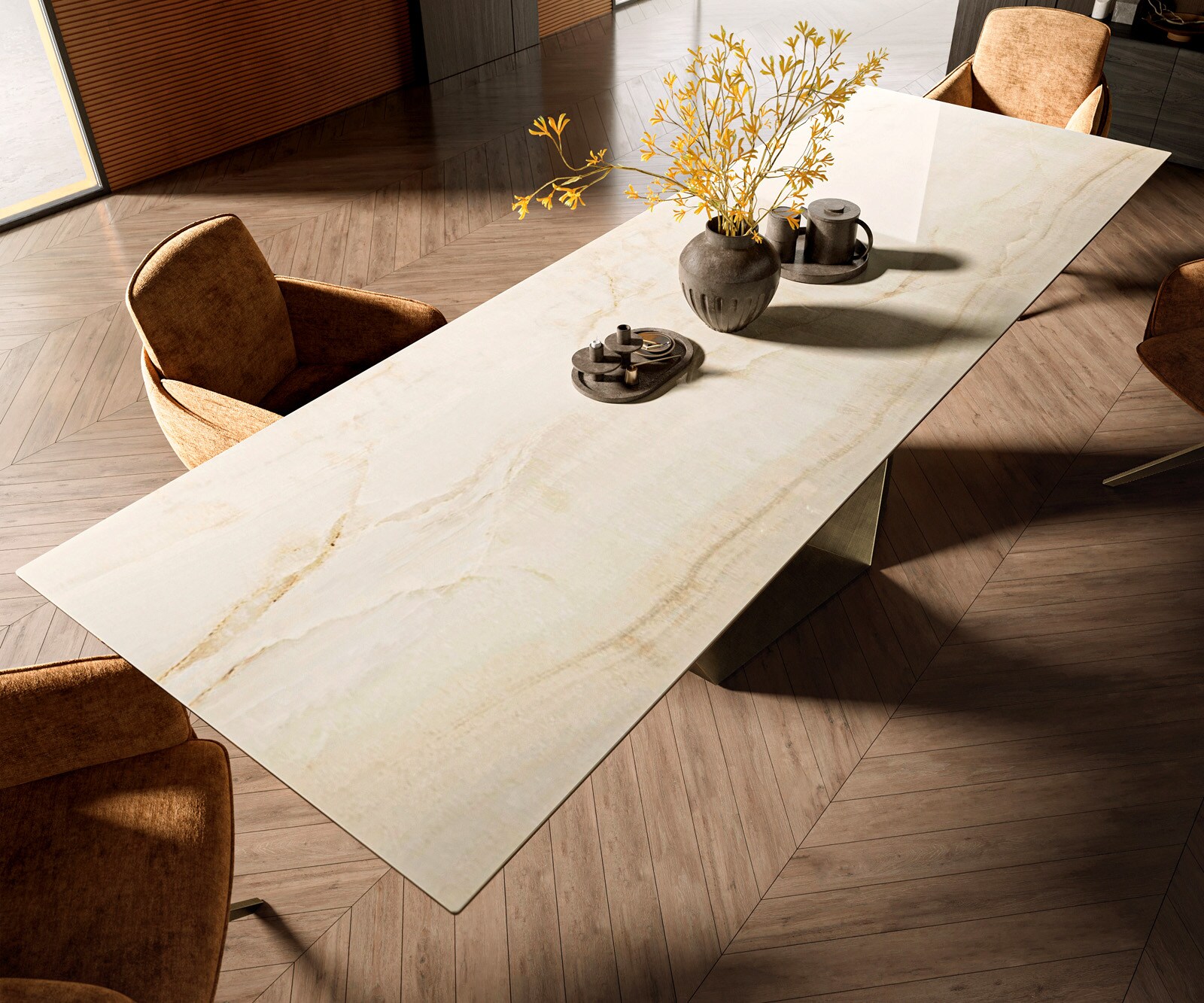 Esstisch Edge 300x100 Keramik Laminam® Onice Oro ​Prisma Metallic Gold 4