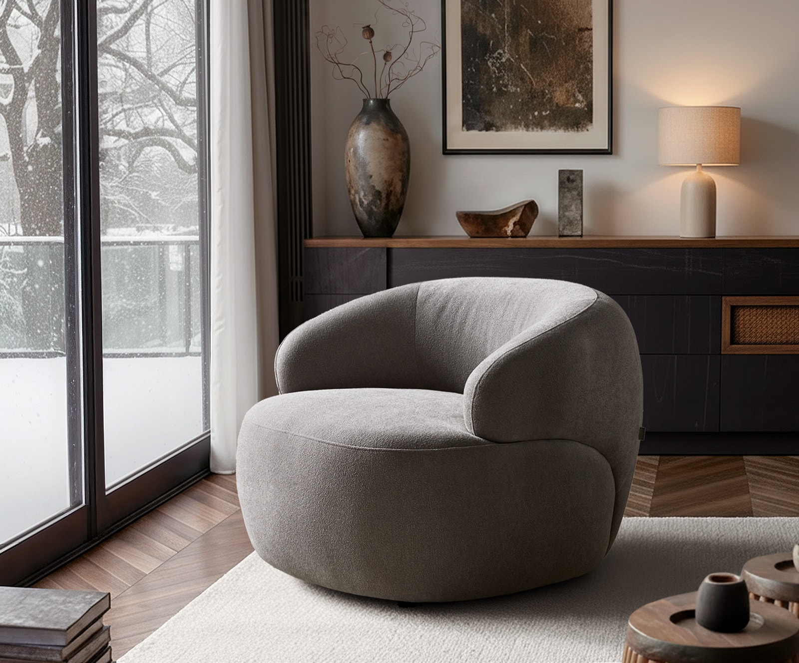 Loungesessel Nova 88x88 cm Strukturstoff Soft Grau 1