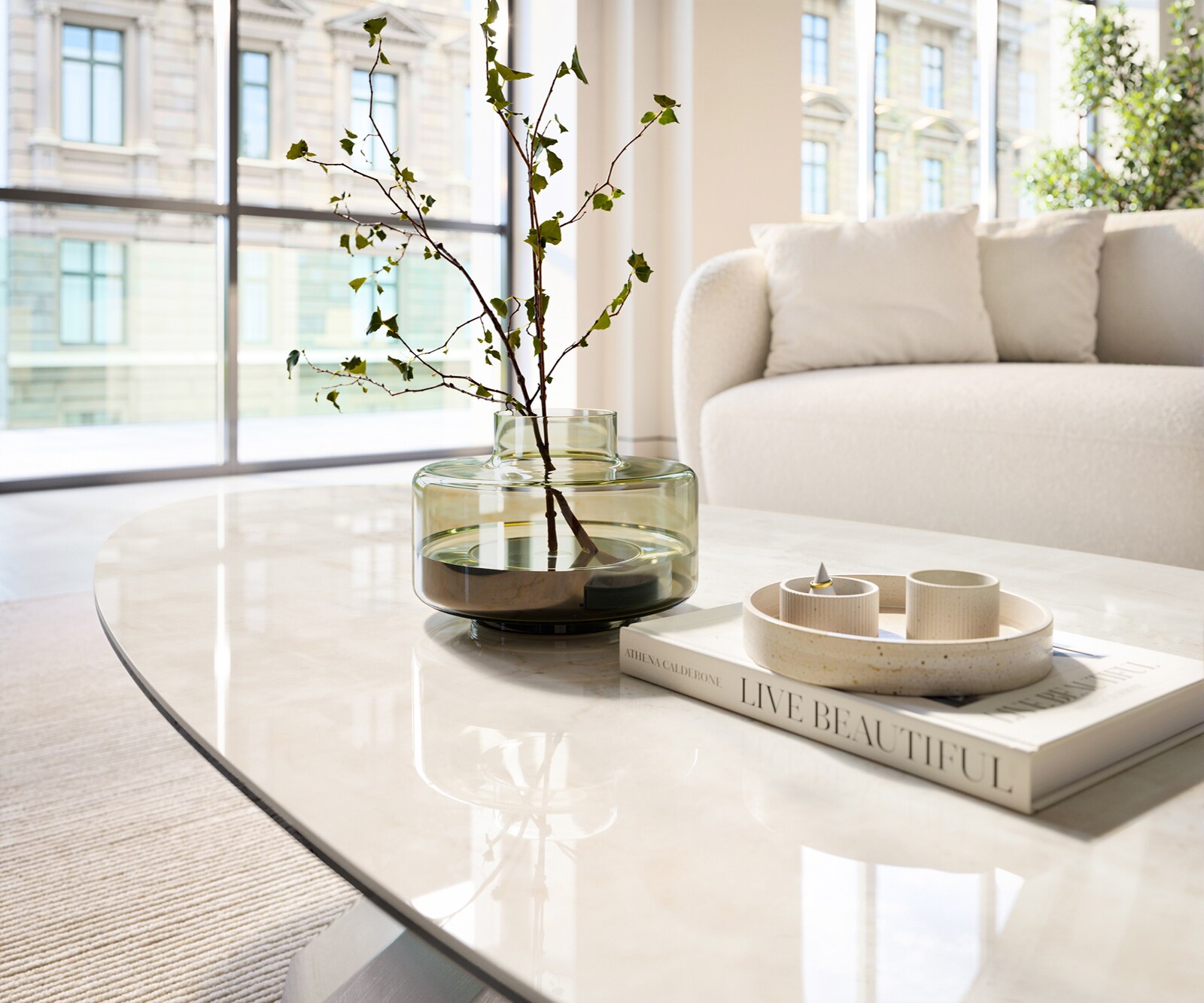 Couchtisch Edge Oval 140x75 cm Keramik Onyx Champagne Parabi Edelstahl gebürstet 5