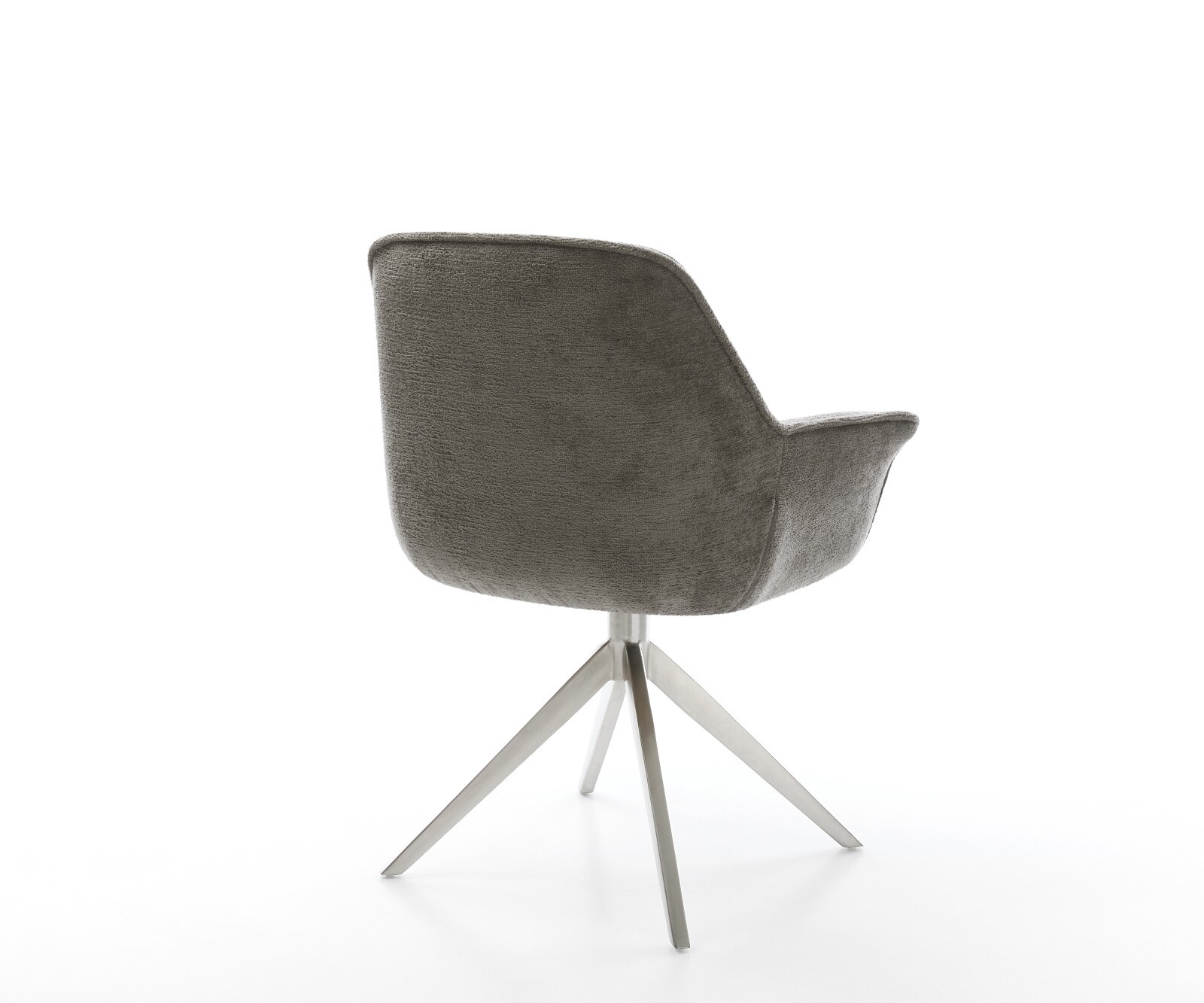 Drehstuhl Keila-Flex mit Armlehnen Bouclé Soft Schlamm Kreuzgestell breit Edelstahl 360° drehbar Wippfunktion 4