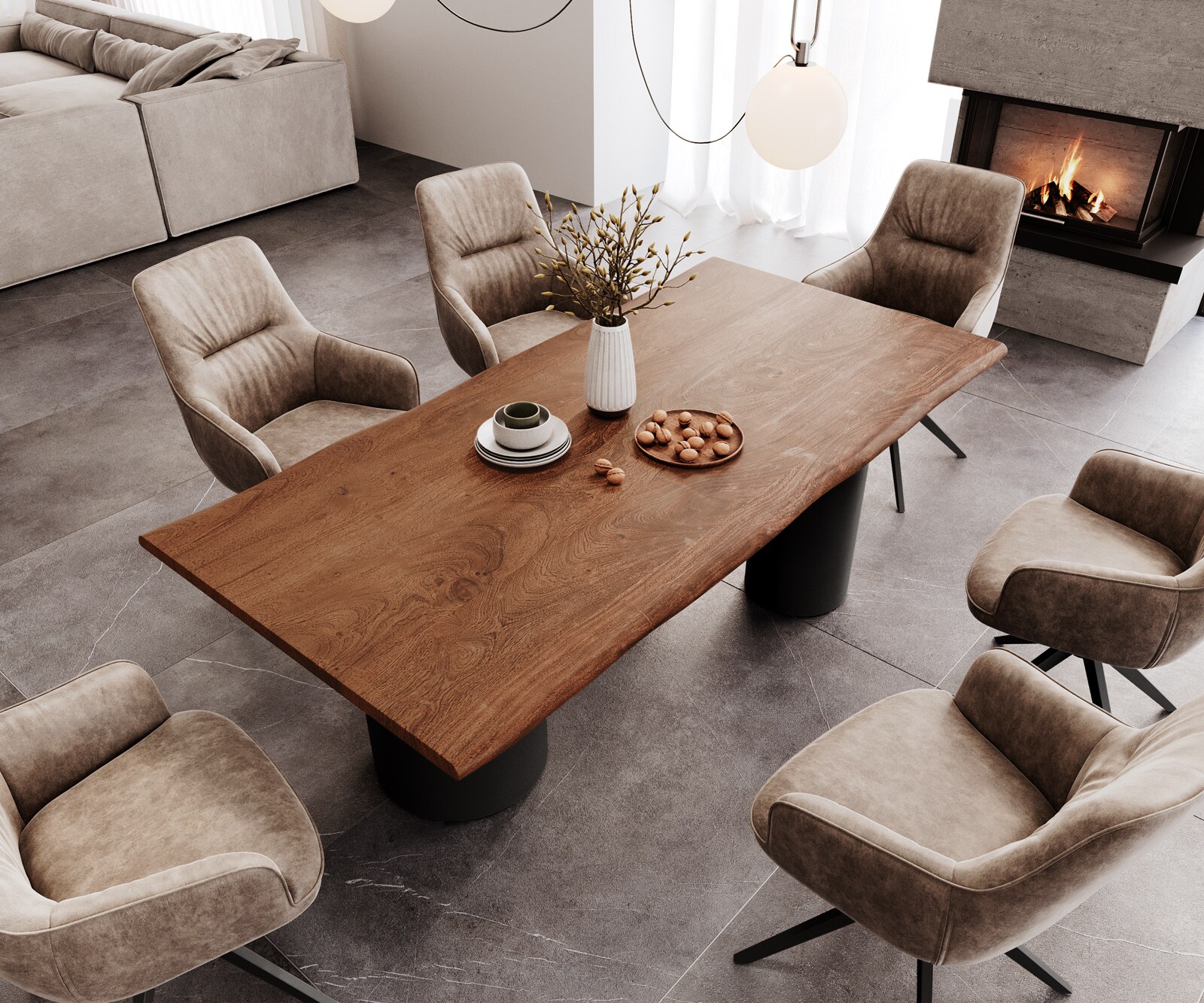 Esstisch Edge 200x100 Akazie Braun Troa Metall Schwarz Live-Edge 3