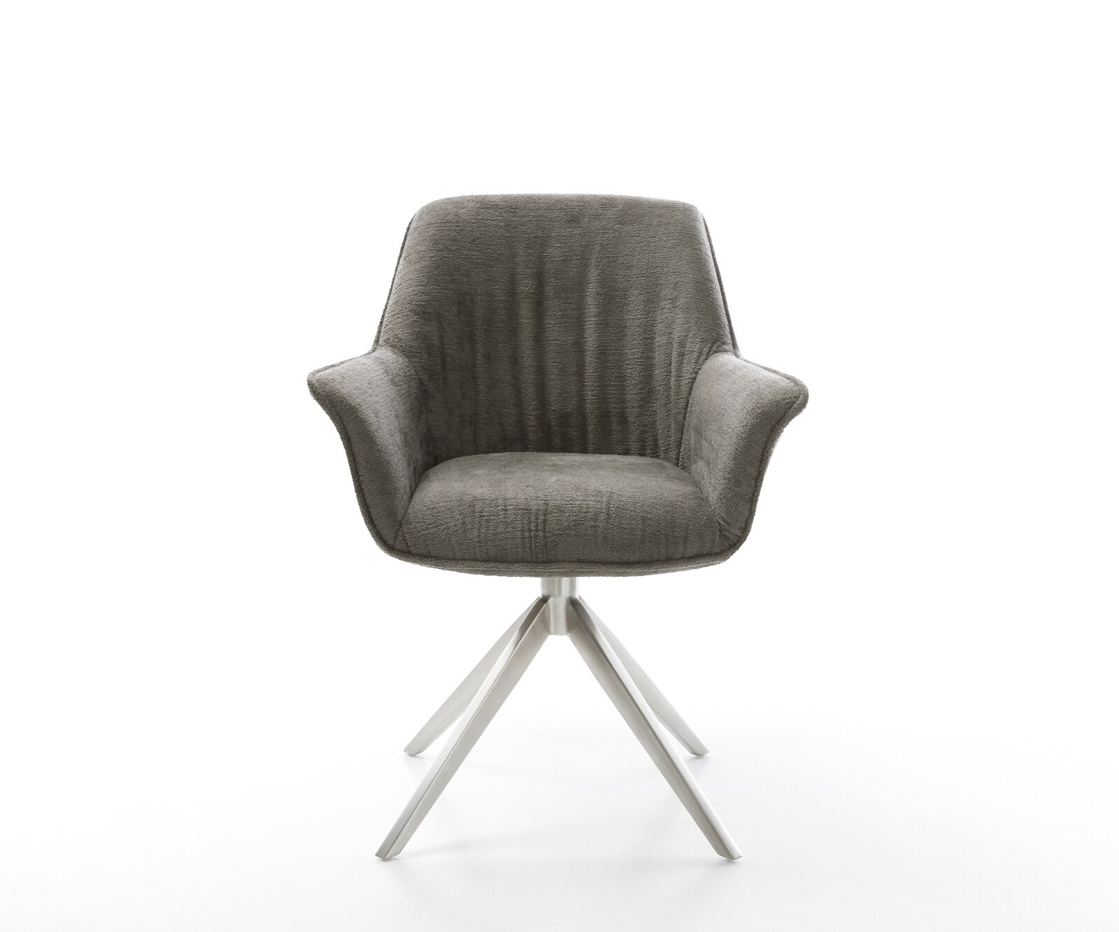 Drehstuhl Keila-Flex mit Armlehnen Bouclé Soft Schlamm Kreuzgestell breit Edelstahl 360° drehbar Wippfunktion 1