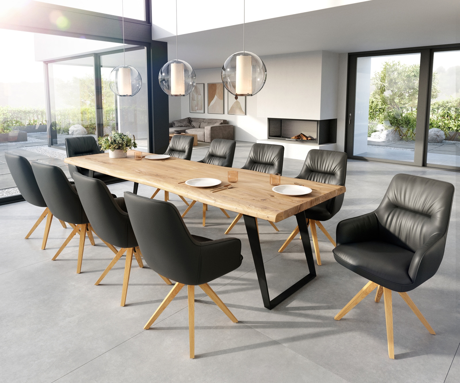 Esszimmerstuhl Zelia-Flex mit Armlehnen Echt-Leder Schwarz Holzgestell kantig Natur Taschenfederkern 3 Esszimmerstuhl Zelia-Flex mit Armlehnen Echt-Leder Schwarz Holzgestell kantig Natur Taschenfederkern 3