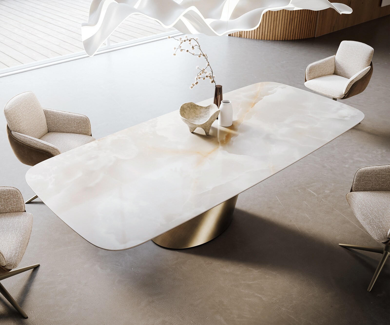 Esstisch Edge Boot 270x120 cm Keramik Iris FMG Onice Grigio Cono Metallic Gold 3