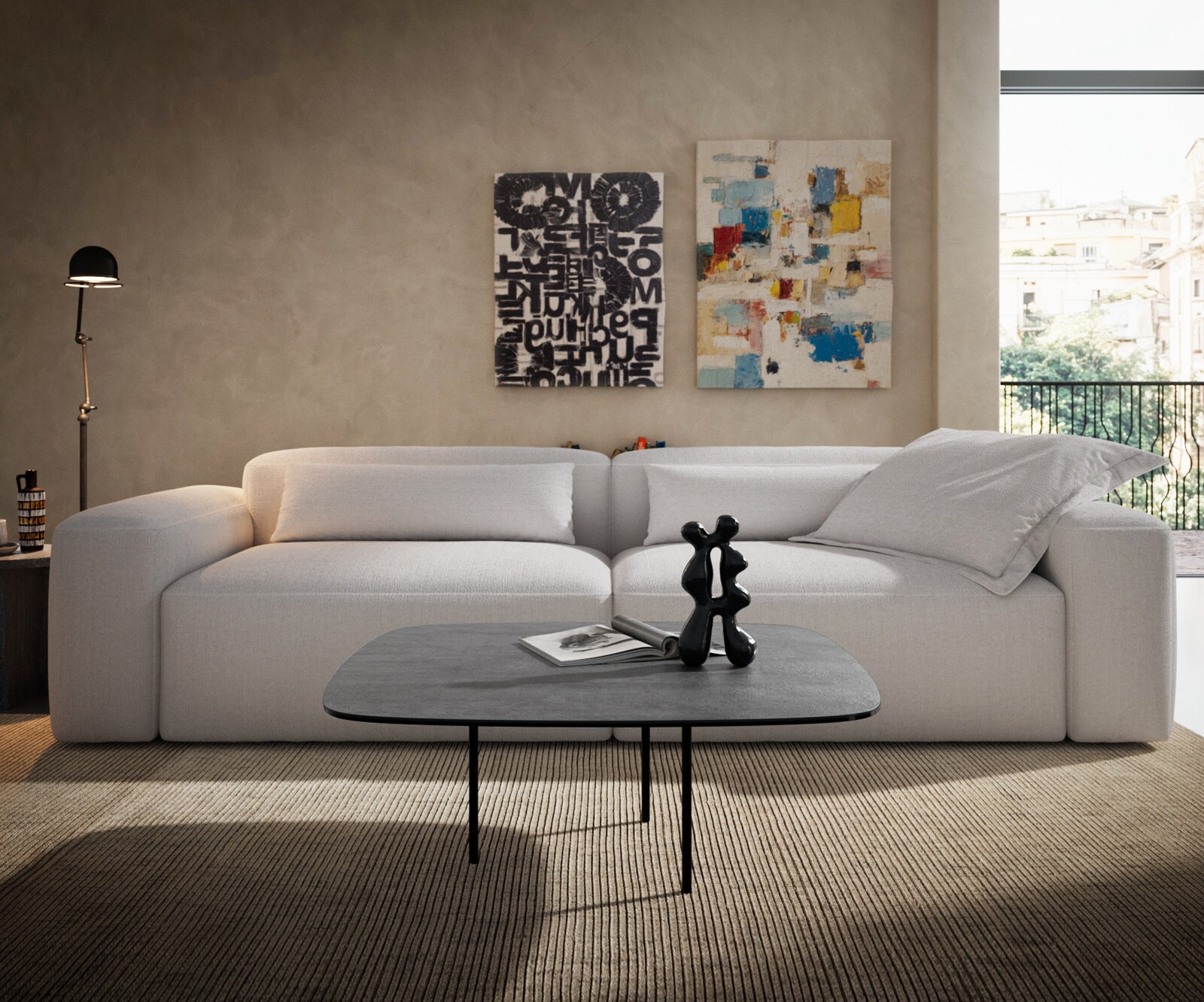 Couchtisch Edge Boot 90x90 cm Keramik Beton Grau Trive Edelstahl gebürstet 1
