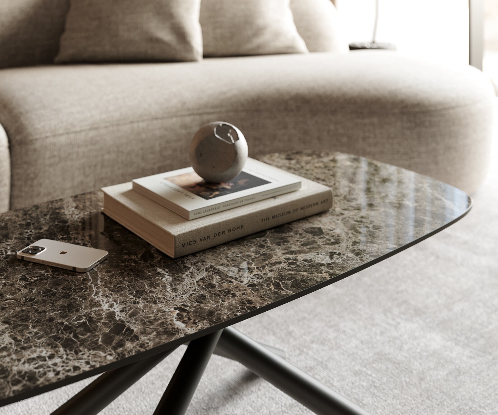 Couchtisch Edge Boot 100x50 cm Keramik Laminam® Emperador Extra Lucidato Dunkelbraun Sarity Metall Schwarz 5