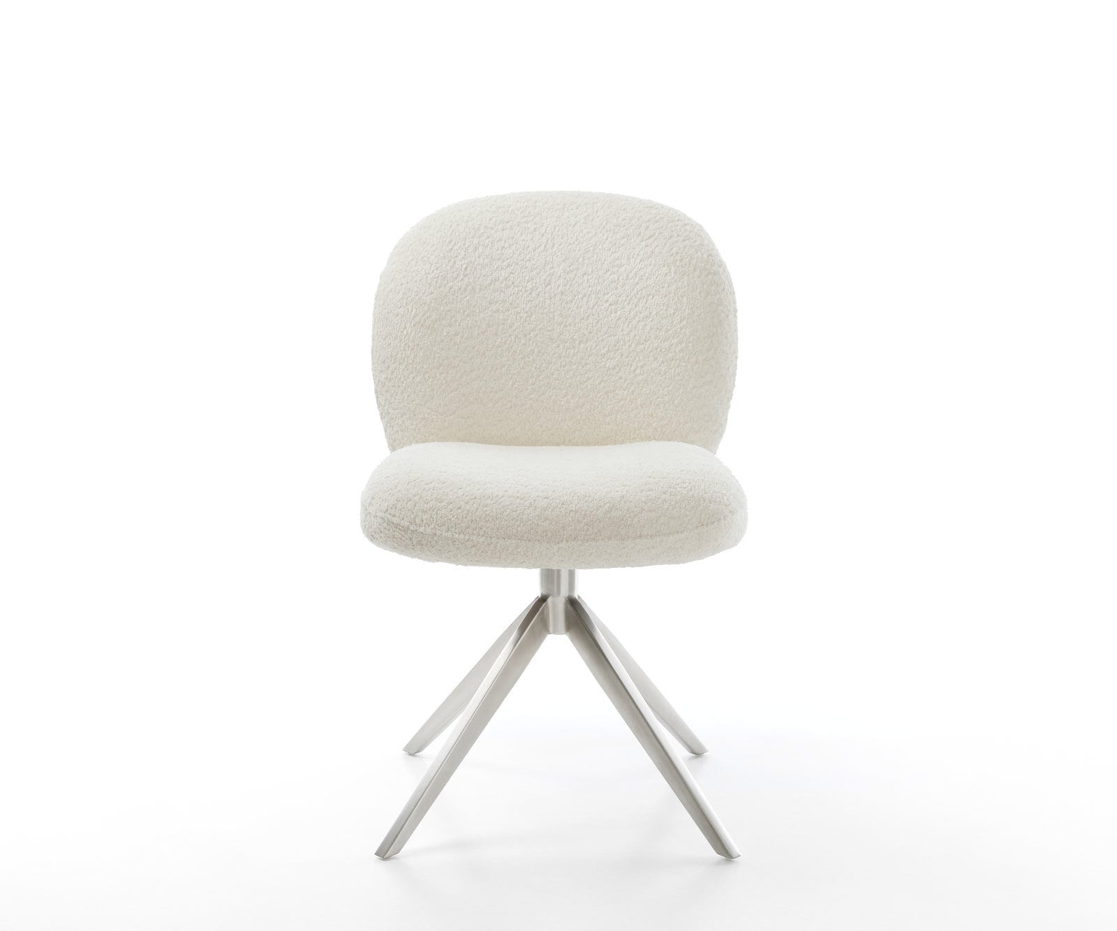 Drehstuhl Nube-Flex Bouclé Weiß Kreuzgestell breit Edelstahl 360° drehbar Wippfunktion Taschenfederkern 1