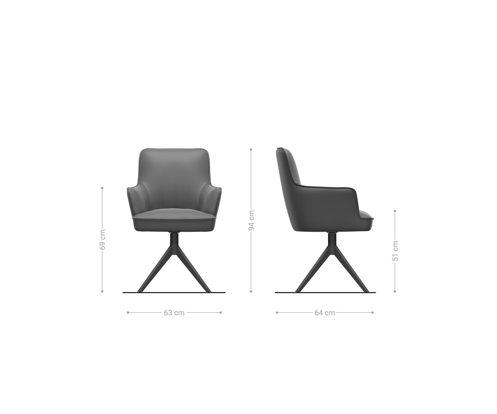 Drehstuhl Heira-Flex mit Armlehnen Cord Silbergrau Kreuzgestell breit Edelstahl 360° drehbar Taschenfederkern 6