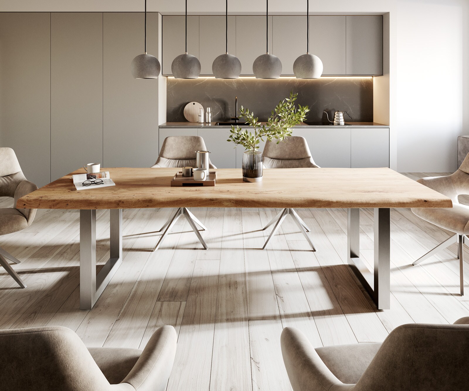 Esstisch Edge 260x100 XL Akazie Natur Edelstahl Breit Live-Edge 2