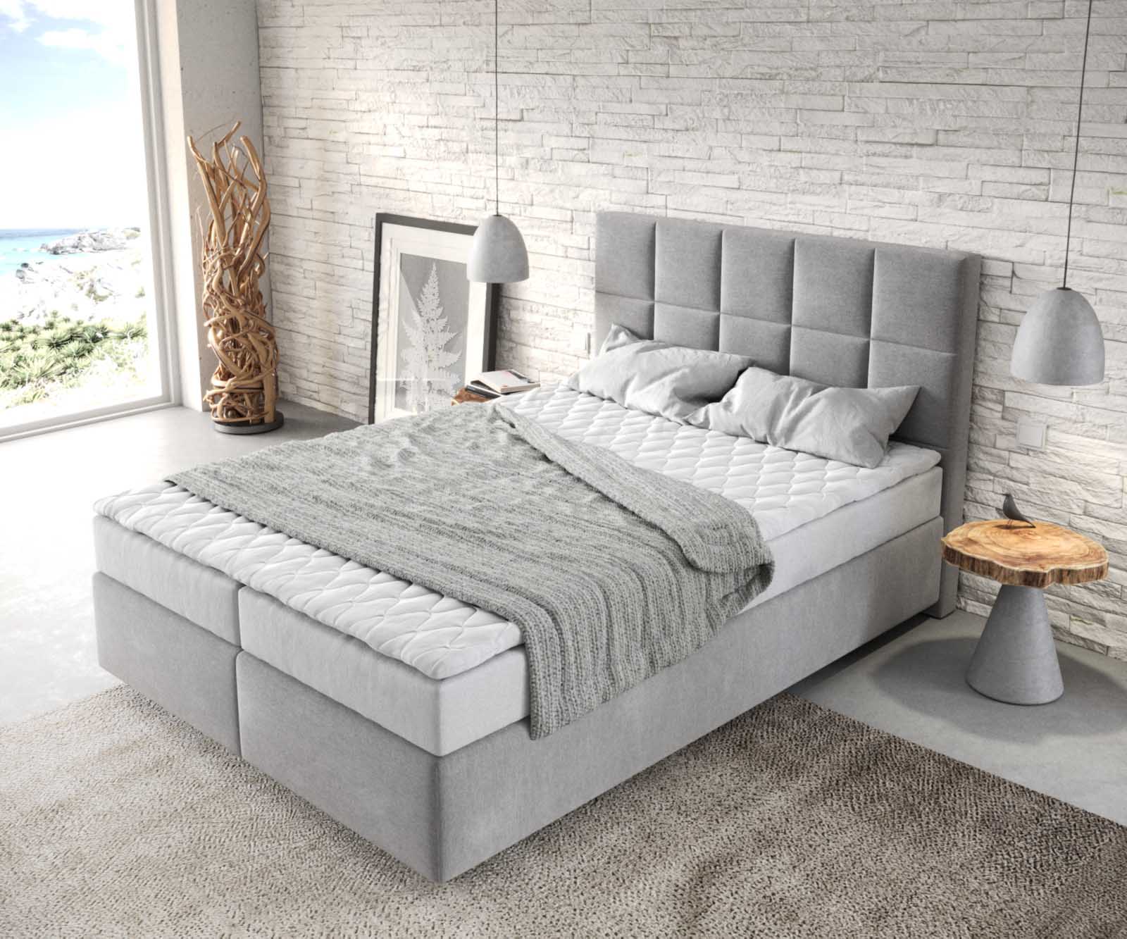 Boxspringbett Dream-Fine 140x200 cm Mikrofaser Grau mit Matratze und Topper 3