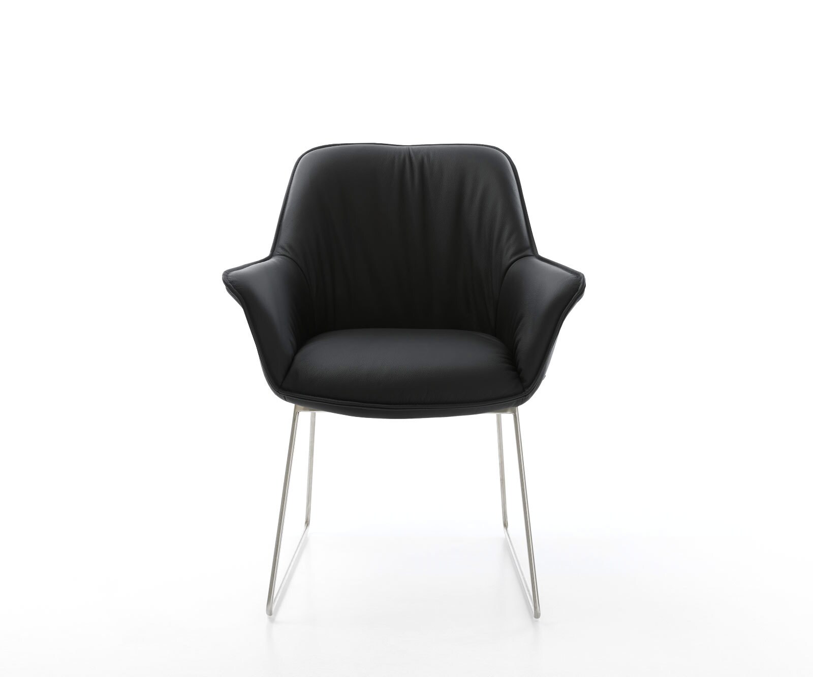 Esszimmerstuhl Keila-Flex mit Armlehnen Echt-Leder Schwarz Kufengestell Edelstahl 2 Esszimmerstuhl Keila-Flex mit Armlehnen Echt-Leder Schwarz Kufengestell Edelstahl 2