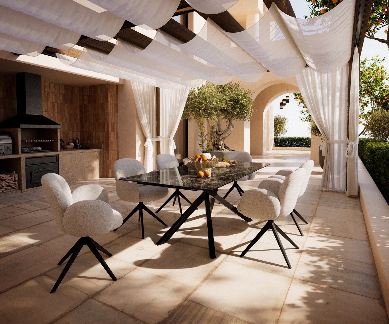 Outdoortisch Edge 200x100 cm Keramik Laminam® Emperador Extra Lucidato Dunkelbraun Kreuzgestell Rechteck Schwarz 6