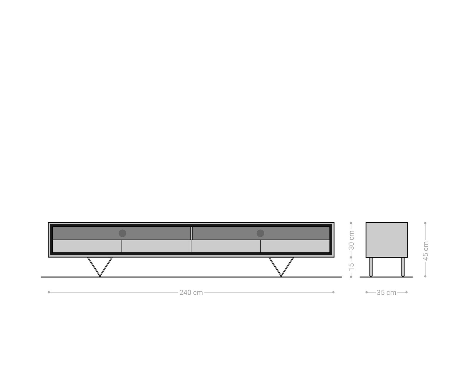 Lowboard Stonegrace 240 cm Akazie Natur 2 Fächer 4 Schubladen Steinfurnier V-Fuß 6