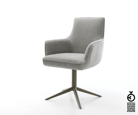 Drehstuhl Heira-Flex mit Armlehnen Strukturstoff Soft Grau Fußkreuz Effektfinish Titan 360° drehbar Wippfunktion Taschenfederkern