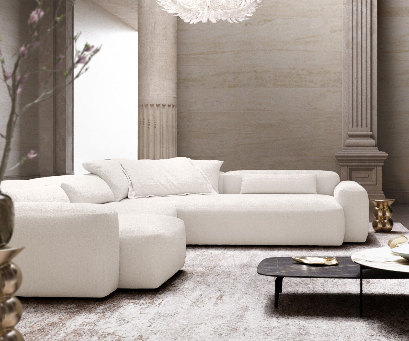 Wohnlandschaft Freestyle 360x290 cm Bouclé Soft Beige Kappnaht 3