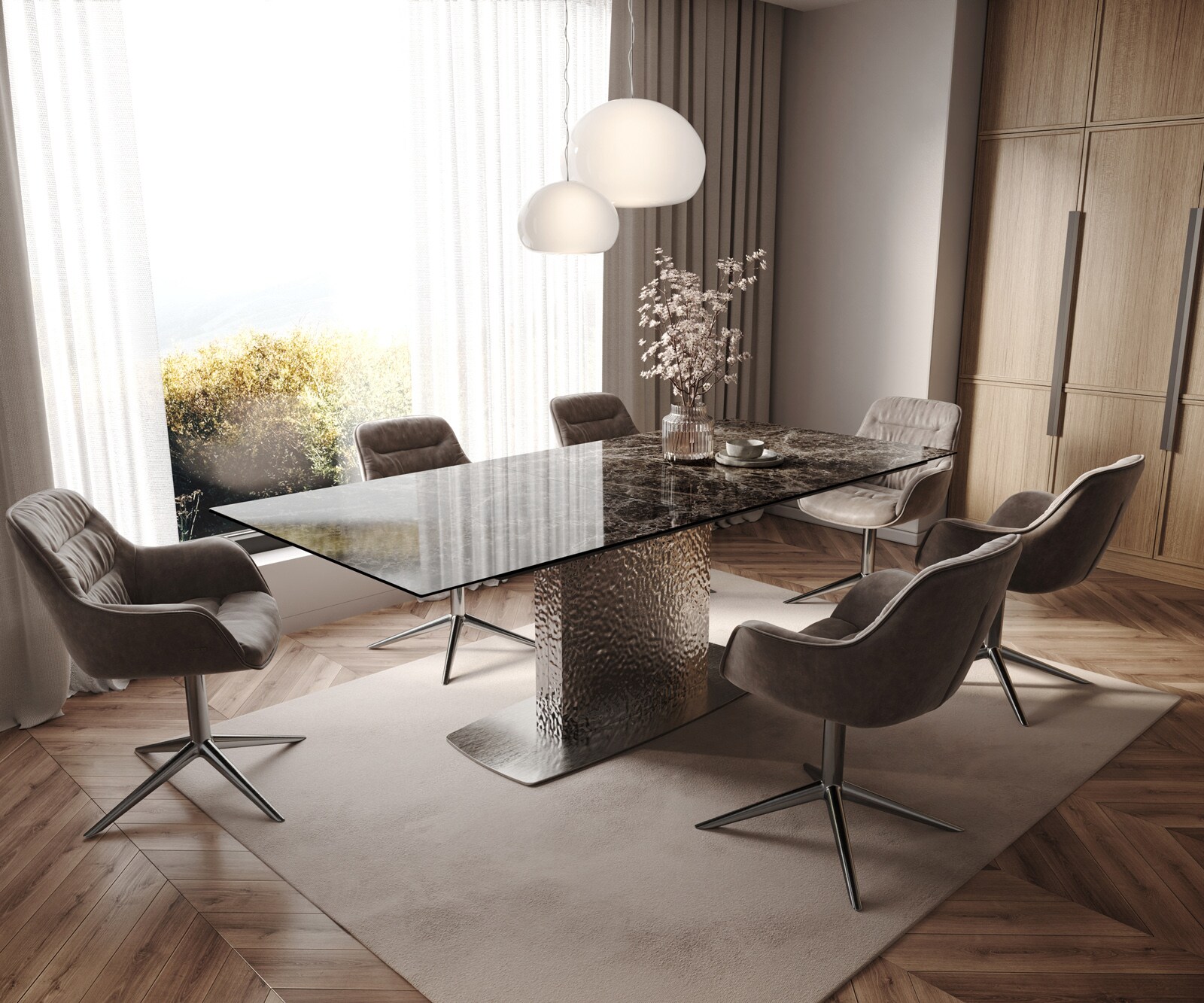 Esstisch Edge 180-220x100 Keramik Laminam® Emperador Extra Lucidato Dunkelbraun Wave Edelstahl ausziehbar 6