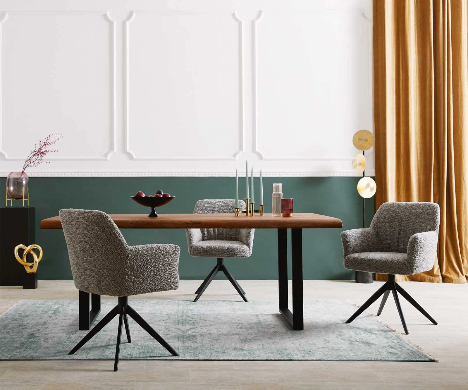 Drehstuhl Xana-Flex mit Armlehnen Bouclé Silbergrau Kreuzgestell breit Schwarz 360° drehbar Taschenfederkern 5 Drehstuhl Xana-Flex mit Armlehnen Bouclé Silbergrau Kreuzgestell breit Schwarz 360° drehbar Taschenfederkern 5