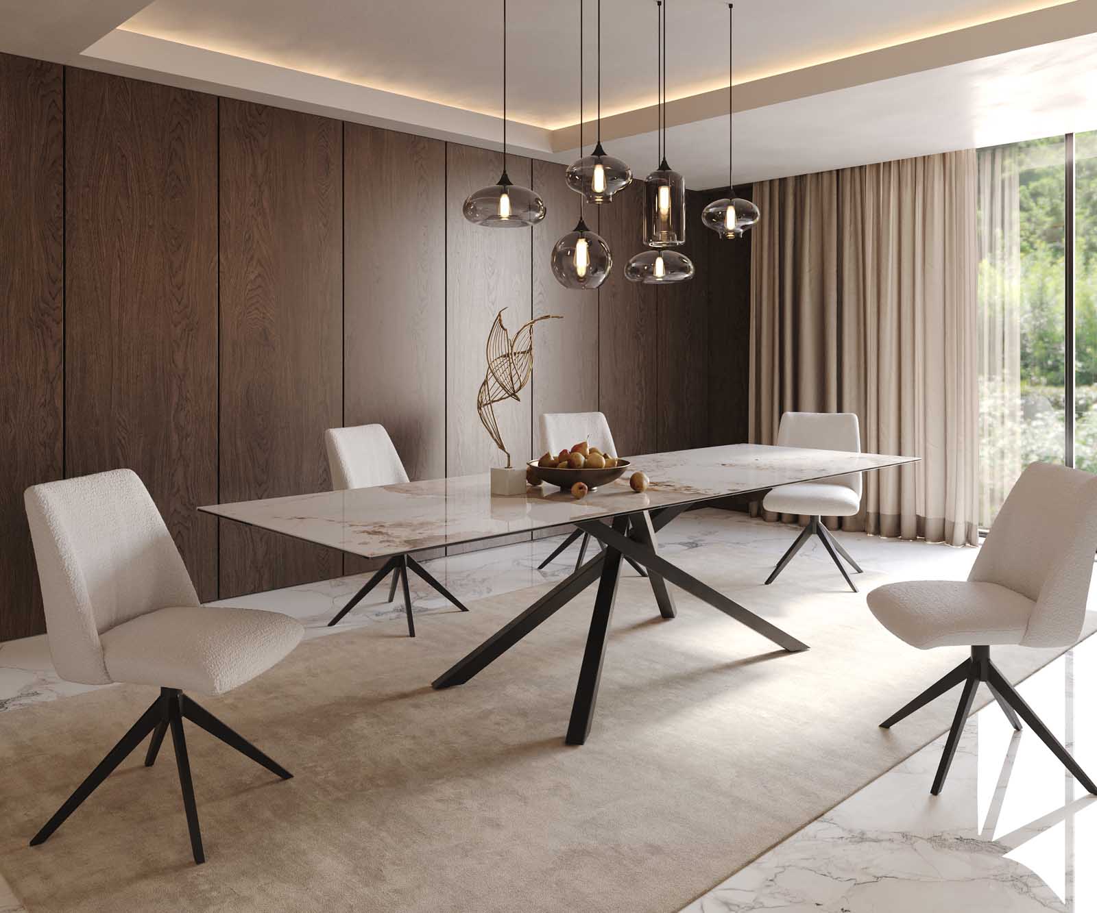 Esstisch Edge 300x100 Keramik Minas Melange Weiß-Beige Kreuzgestell Rechteck Schwarz 8