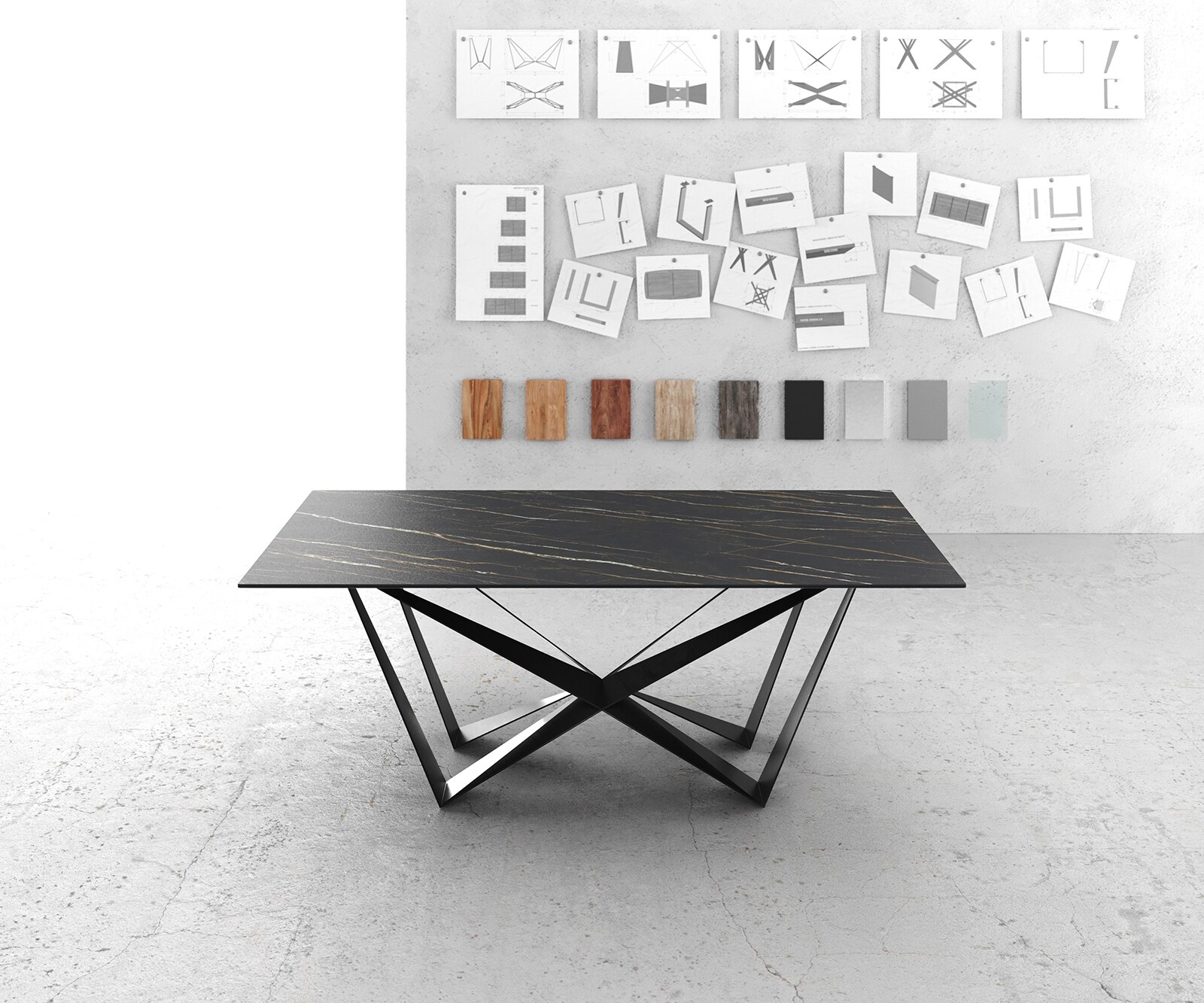 Esstisch Edge 200x100cm Laminam® Keramik Braun Mittelfuß Flachstahl Schwarz 1
