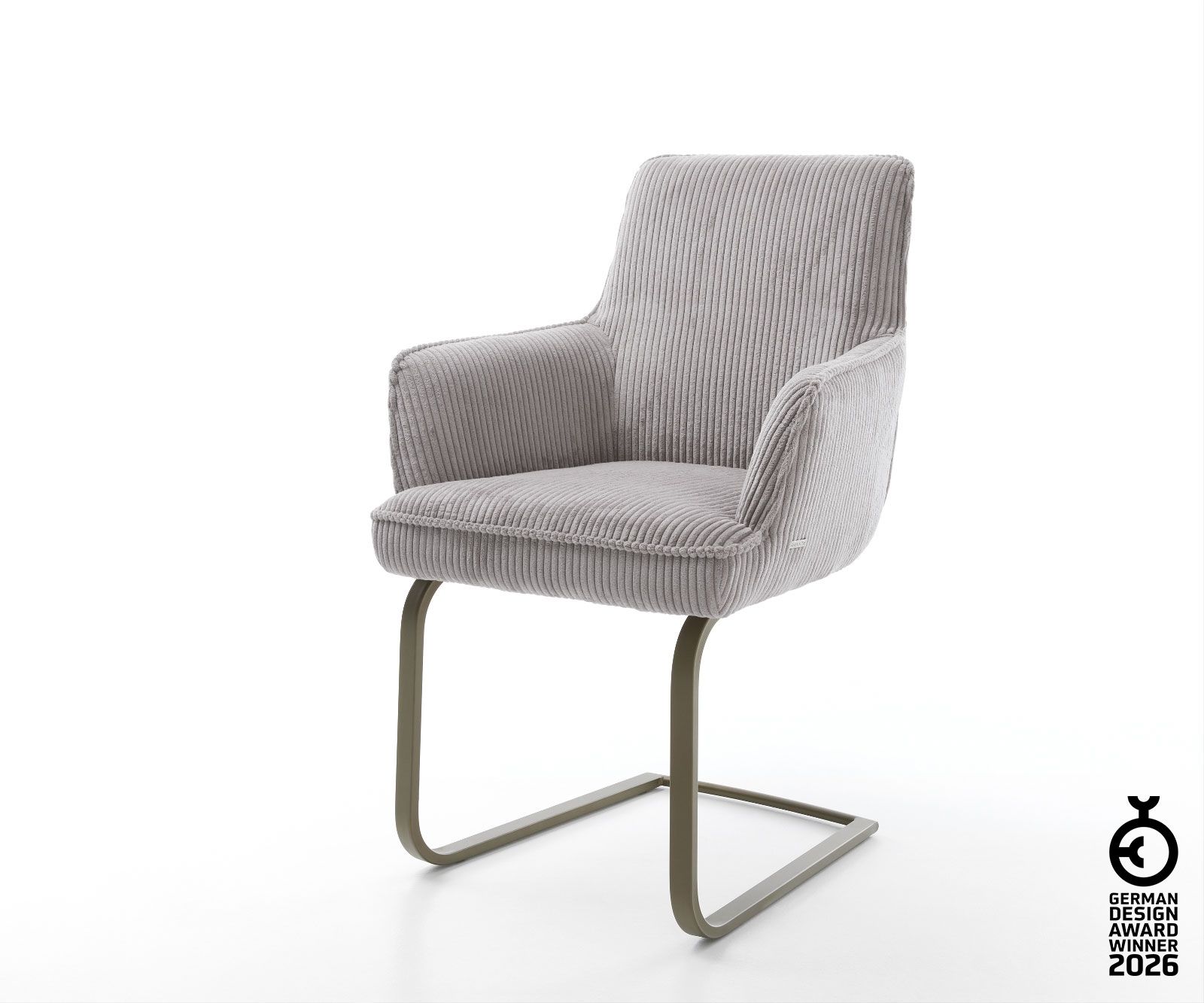 Freischwinger Heira-Flex mit Armlehnen Cord Silbergrau Freischwinger flach Effektfinish Titan Taschenfederkern