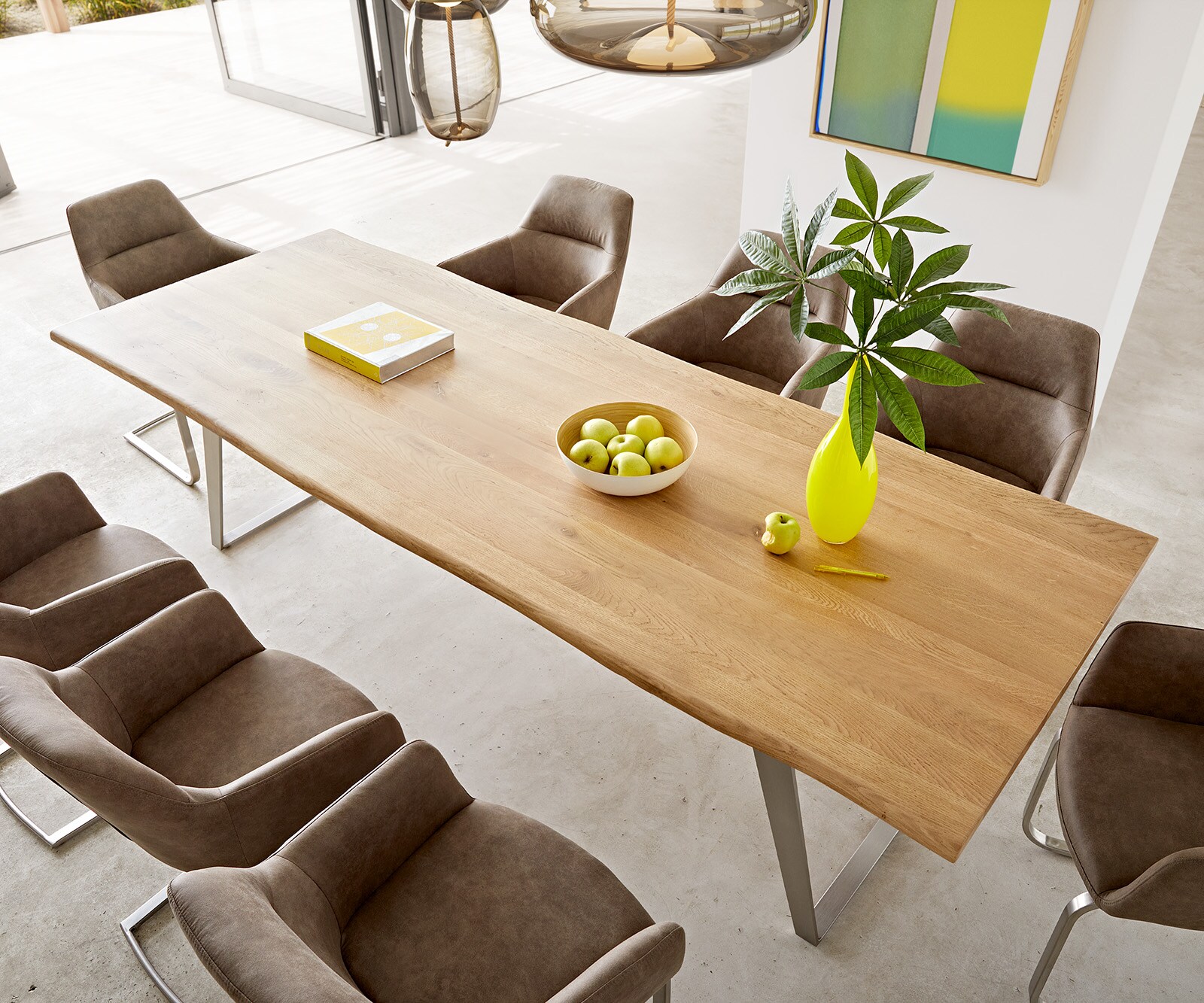 Esstisch Edge 260x100x2,5 Eiche Natur Edelstahl Schräg Live-Edge 3