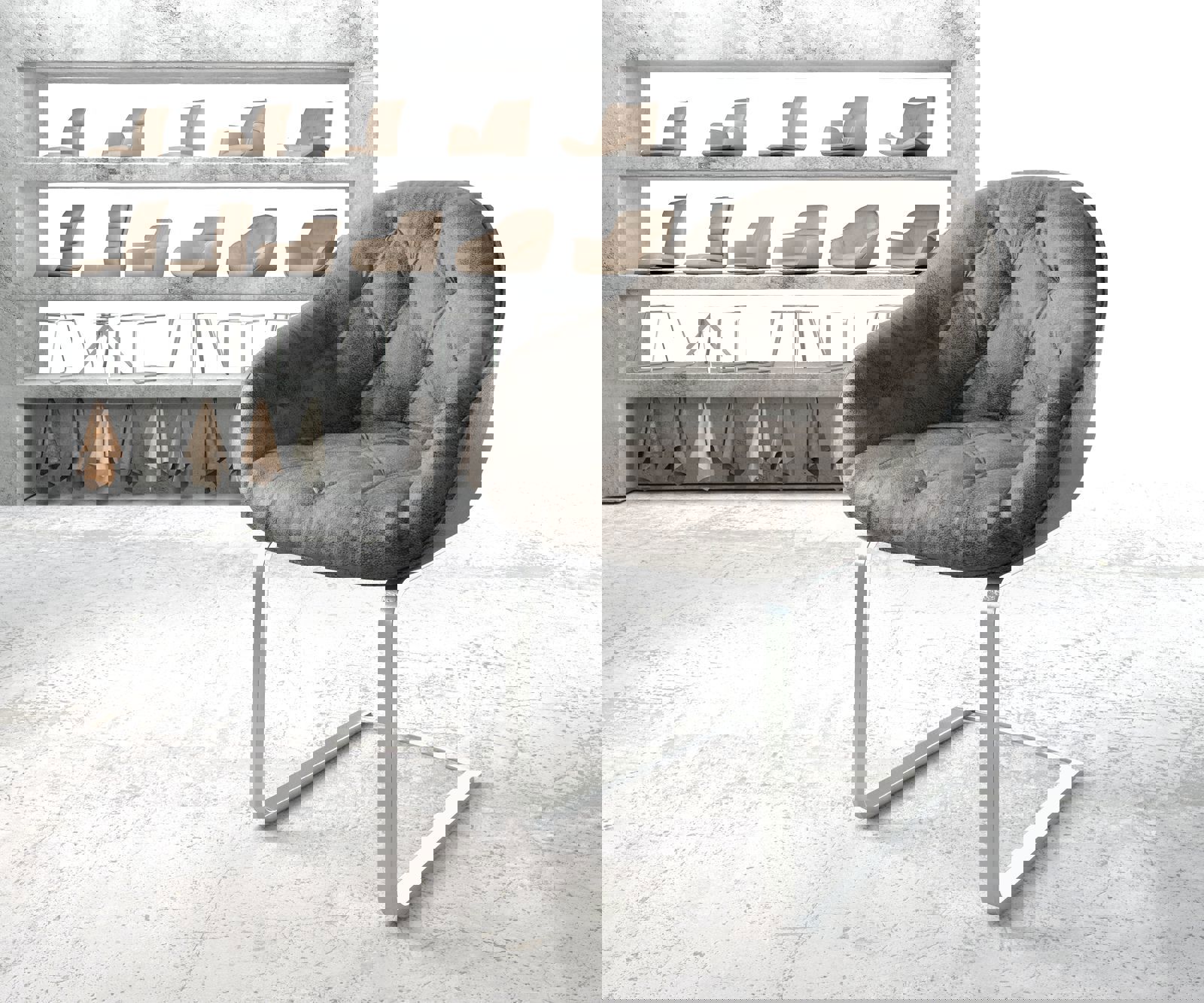 Schwingstuhl Gaio-Flex Grau Antik Freischwinger flach Edelstahl