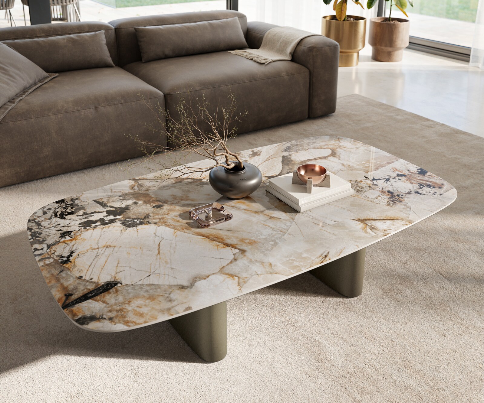 Couchtisch Edge Boot 140x80 cm Keramik Patagonia Poliert Ovada Effektfinish Titan 3