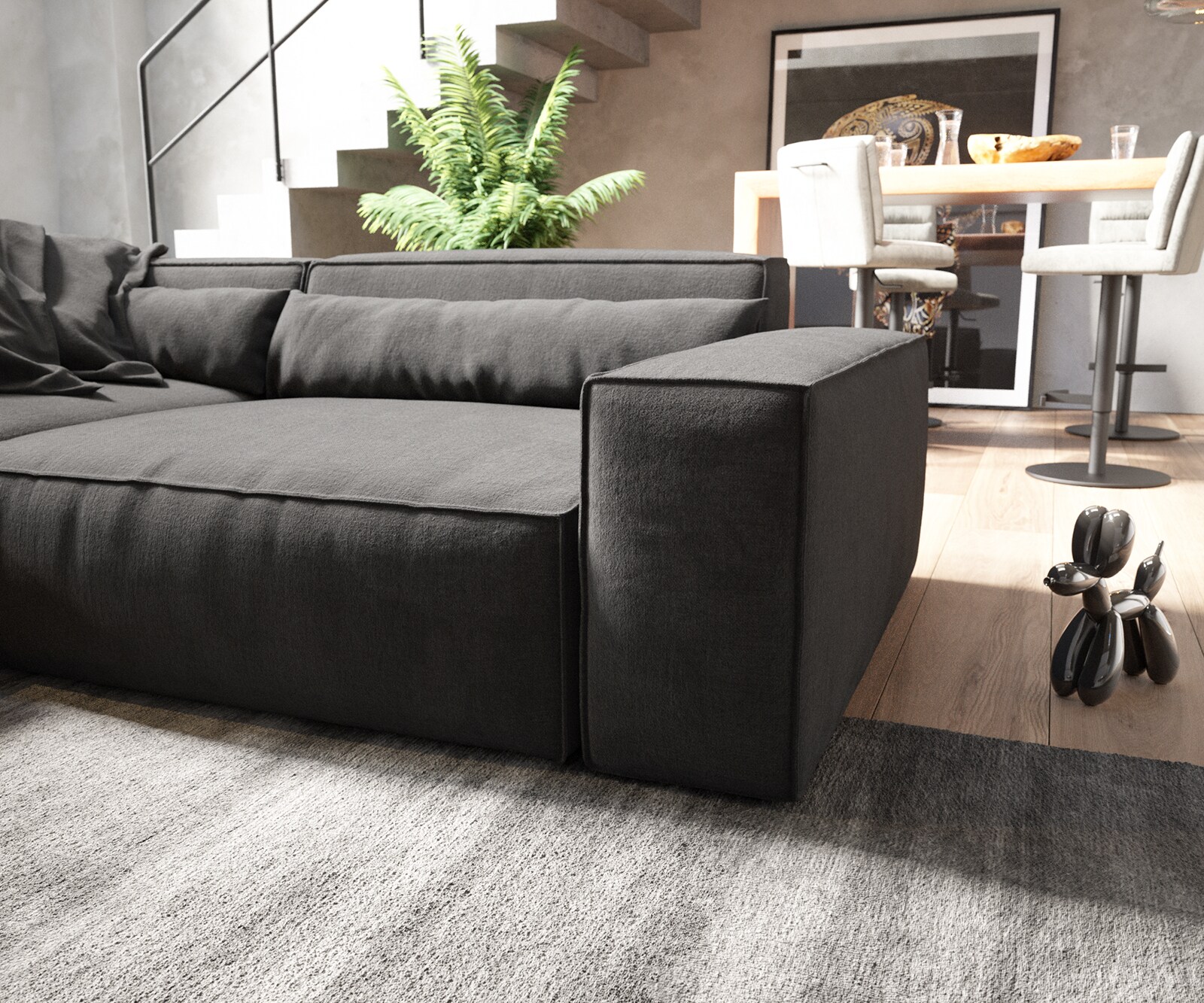 Wohnlandschaft Sirpio XL 360x260 cm Mikrofaser Schwarz Recamiere variabel 5