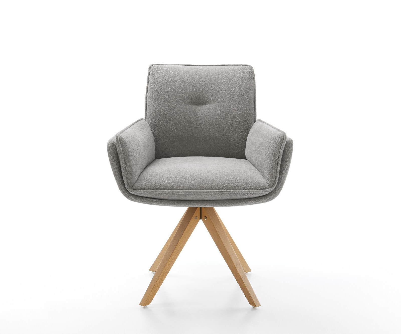 Drehstuhl Nela-Flex Strukturstoff Soft Grau Holzgestell kantig Natur 360° drehbar 1