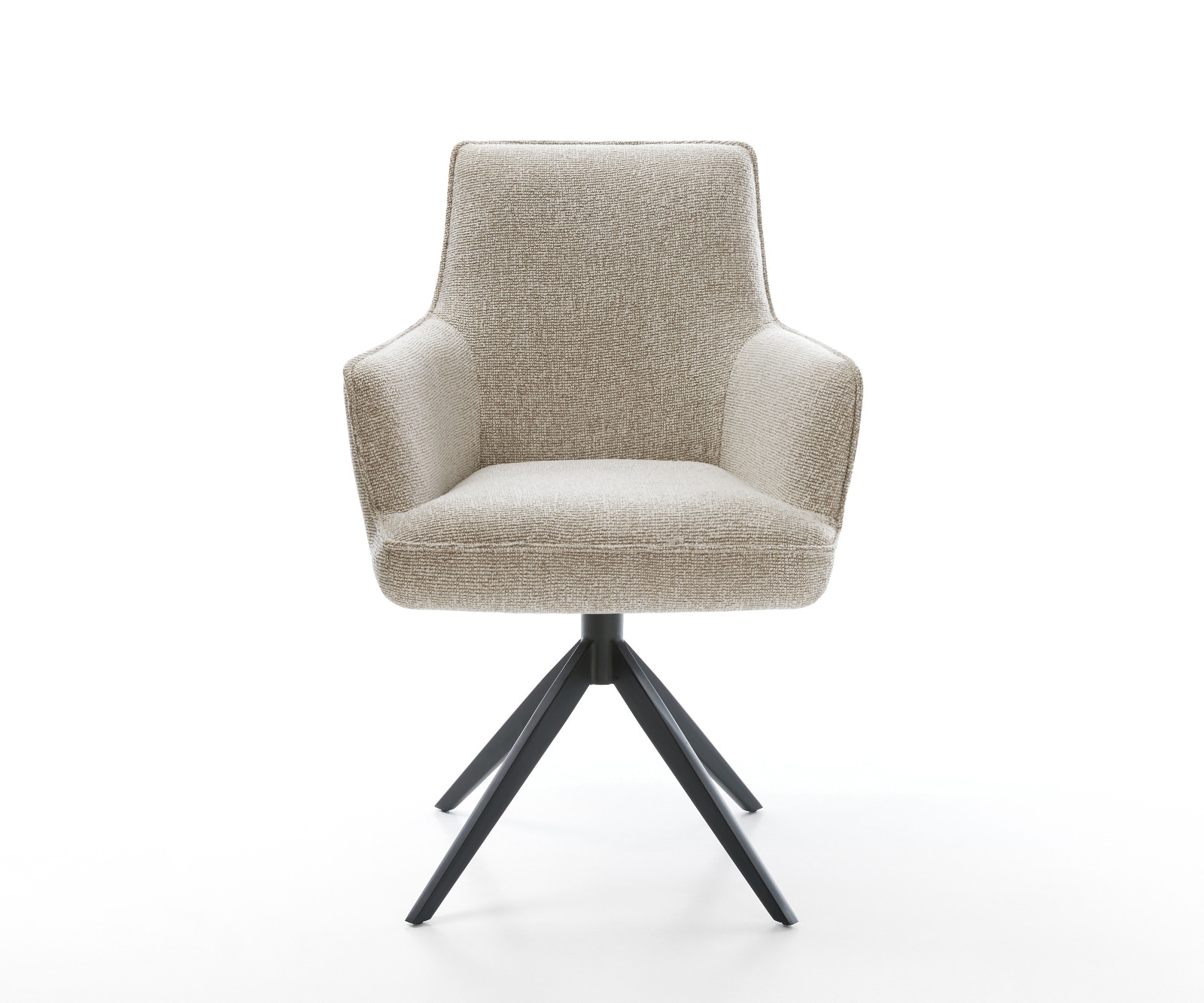 Drehstuhl Heira-Flex mit Armlehnen Webstoff Soft Beige Kreuzgestell breit Schwarz 360° drehbar Wippfunktion Taschenfederkern 1