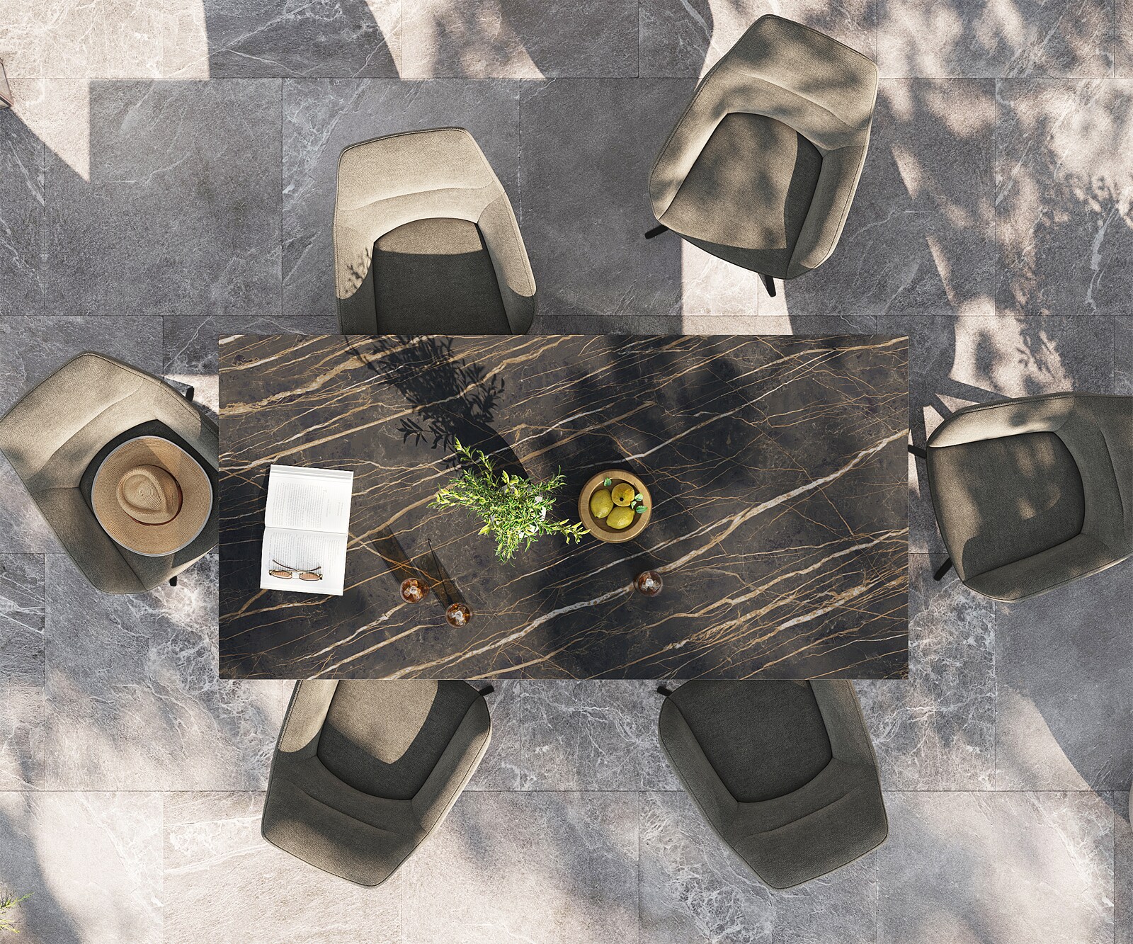 Outdoortisch Edge 200x100 cm Keramik Laminam® Noir Desir Braun Kreuzgestell Rechteck Schwarz 3
