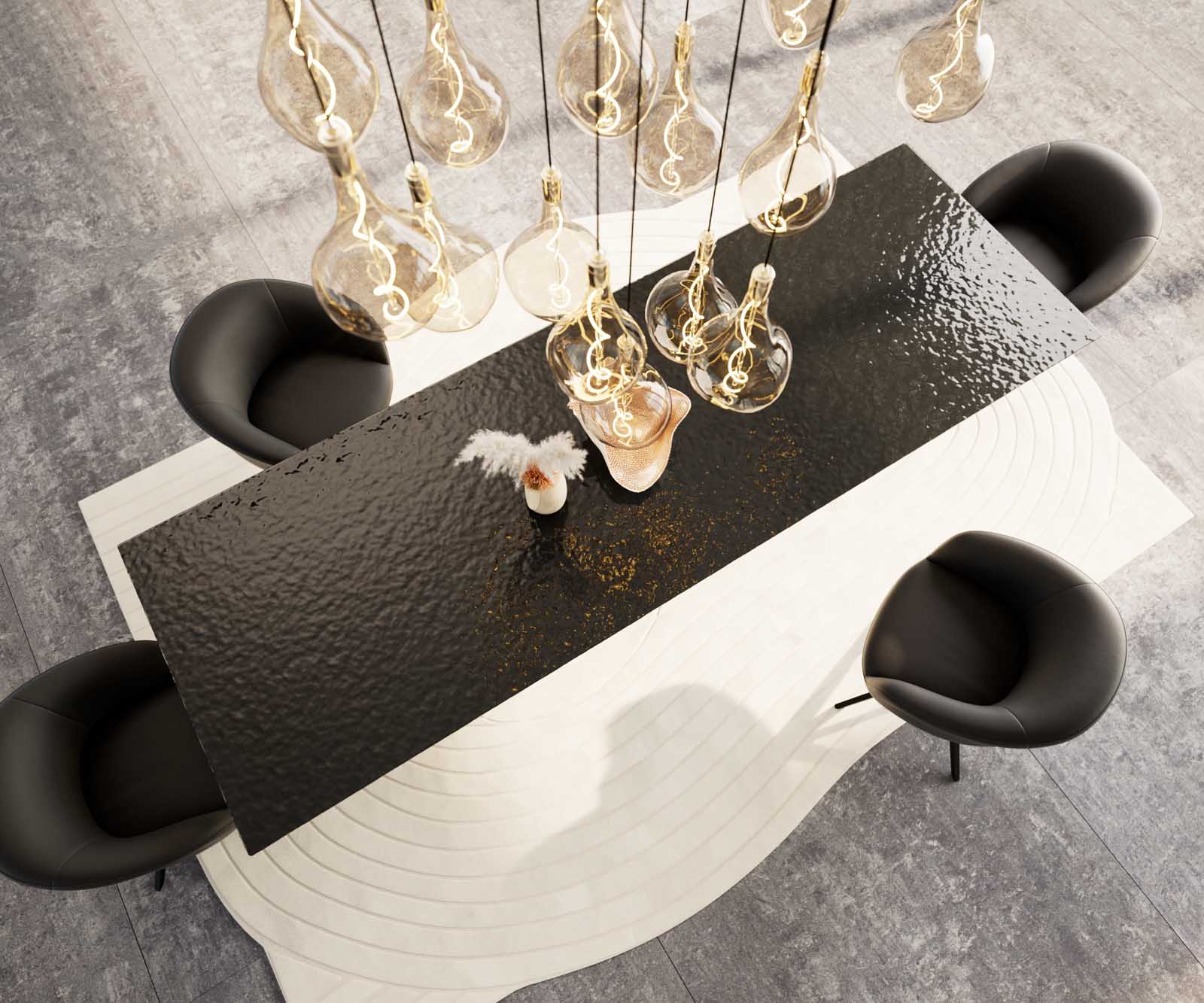 Esstisch Edge 300x100 Reliefglas Rauchschwarz 3D-Design Metall Schräg Schwarz 5 Esstisch Edge 300x100 Reliefglas Rauchschwarz 3D-Design Metall Schräg Schwarz 5