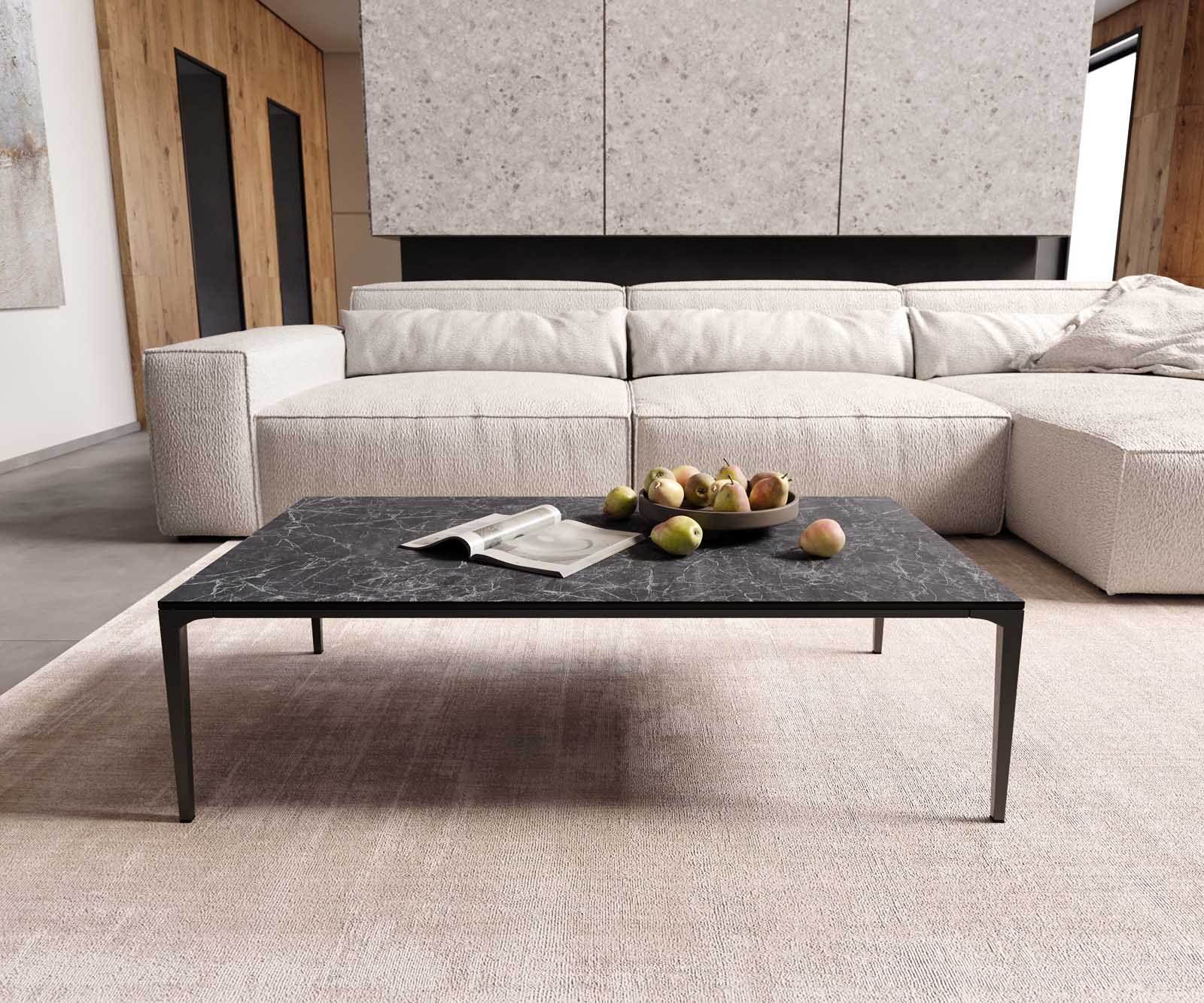 Couchtisch Levente 110x60 cm Keramik Laminam® Nero Greco Anthrazit Gestell Metall Schwarz 1