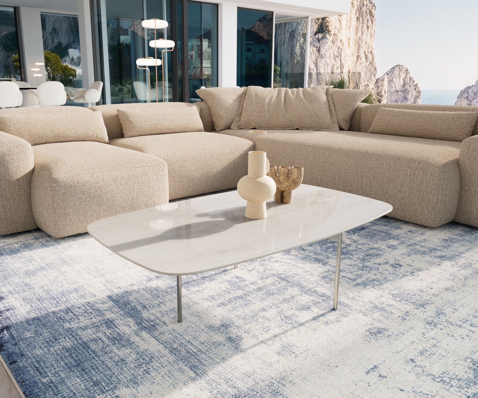 Couchtisch Edge Boot 120x70 cm Keramik Onyx Champagne Trive Edelstahl gebürstet 1