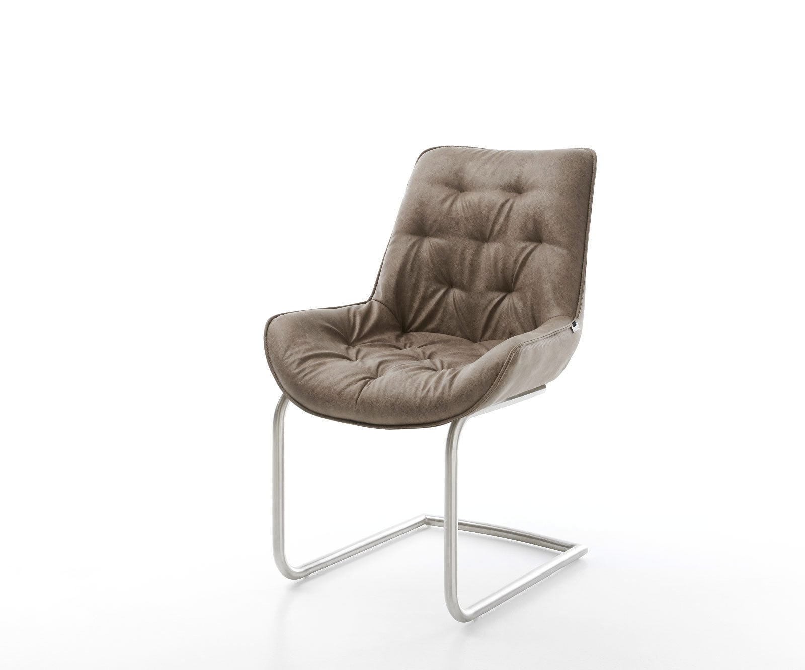 Freischwinger Taimi-Flex Mikrofaser Taupe Vintage Freischwinger rund Edelstahl Freischwinger Taimi-Flex Mikrofaser Taupe Vintage Freischwinger rund Edelstahl