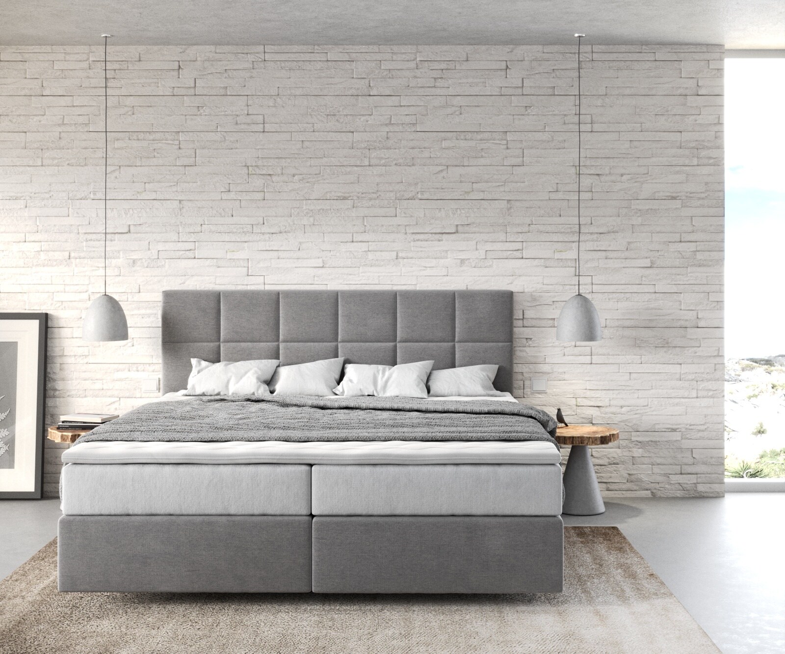 Boxspringbett Dream-Fine 180x200 cm Mikrofaser Grau mit TFK Matratze und Visco Topper 1