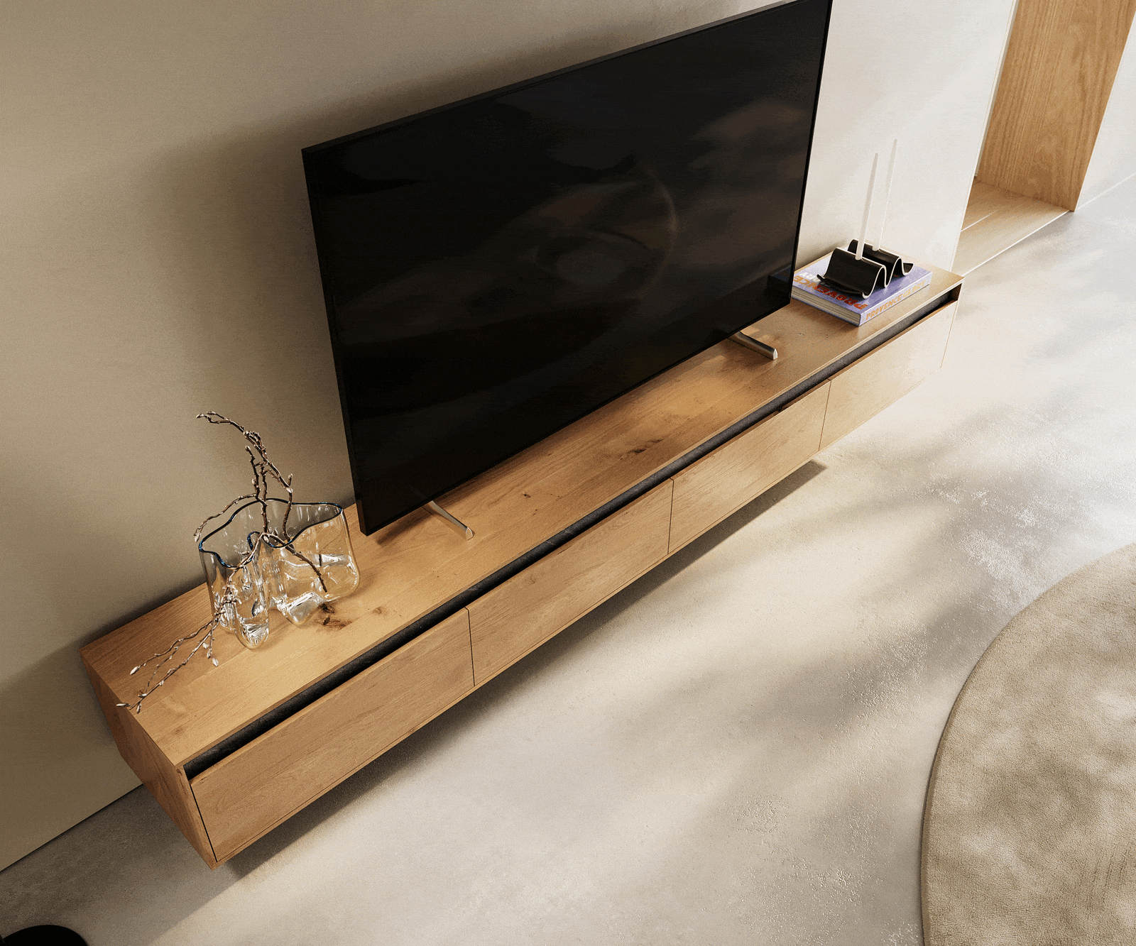 Lowboard Stonegrace 240 cm Eiche Natur 4 Türen Schwebend 4