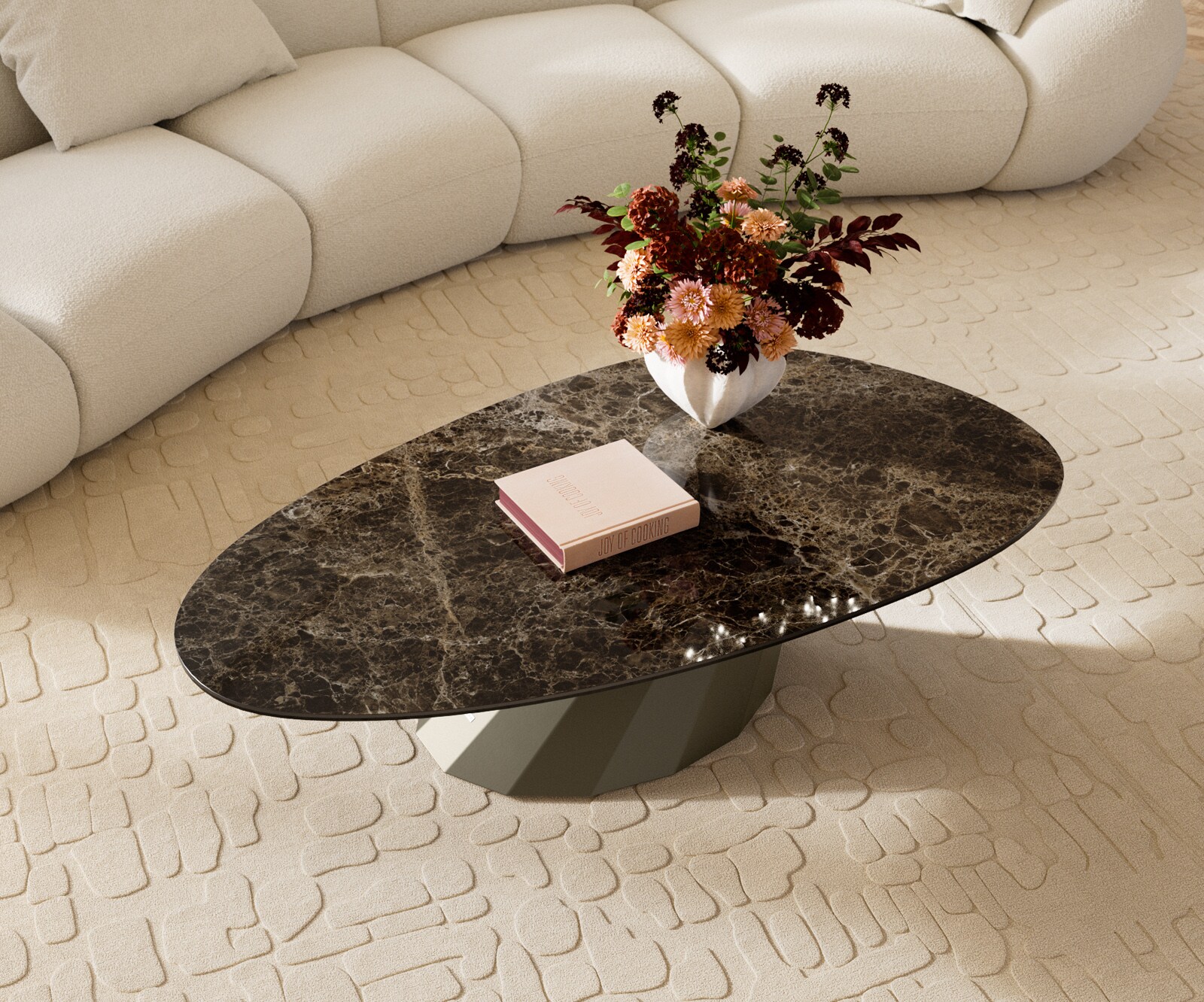 Couchtisch Edge Oval 140x75 cm Keramik Laminam® Emperador Extra Lucidato Dunkelbraun Parabi Metall Effektfinish Titan 4