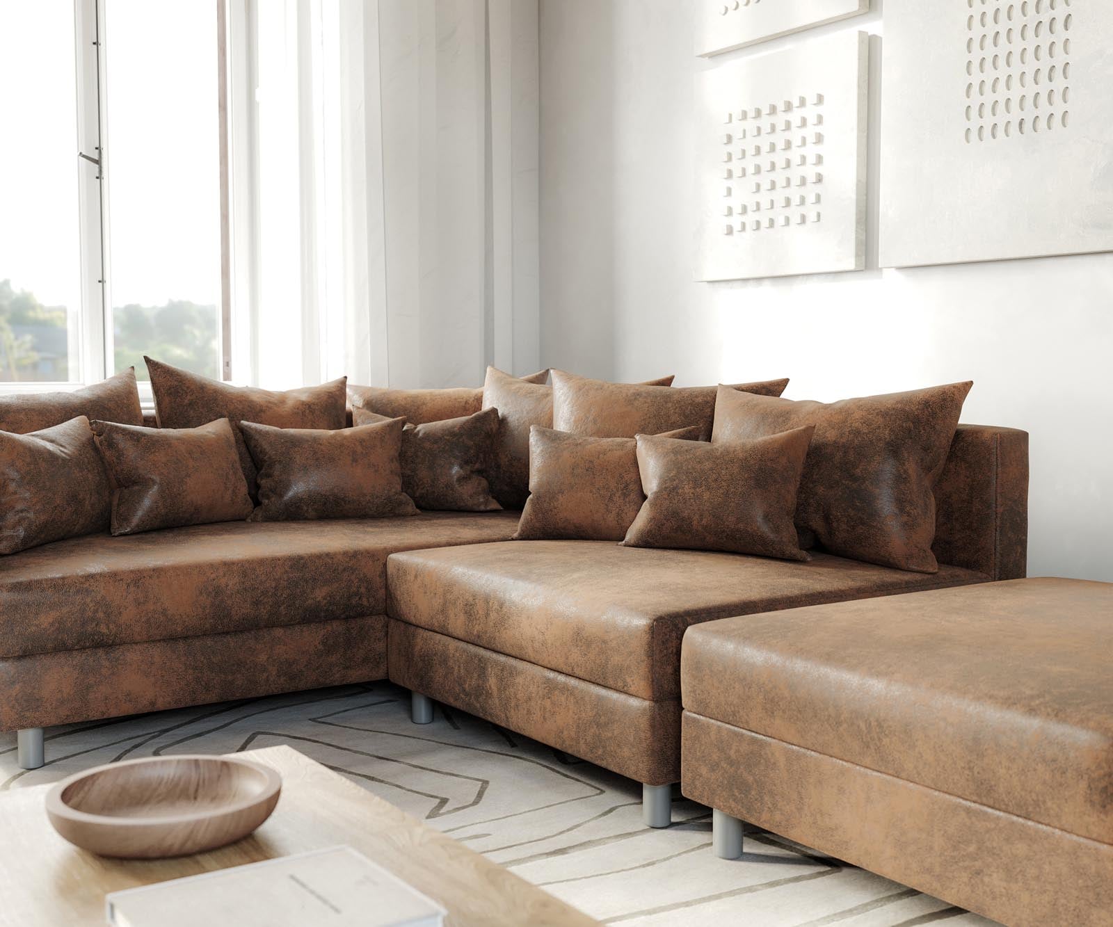 Ecksofa Clovis Braun Antik Optik modul Hocker Armlehne Ottomane Links 5 Ecksofa Clovis Braun Antik Optik modul Hocker Armlehne Ottomane Links 5
