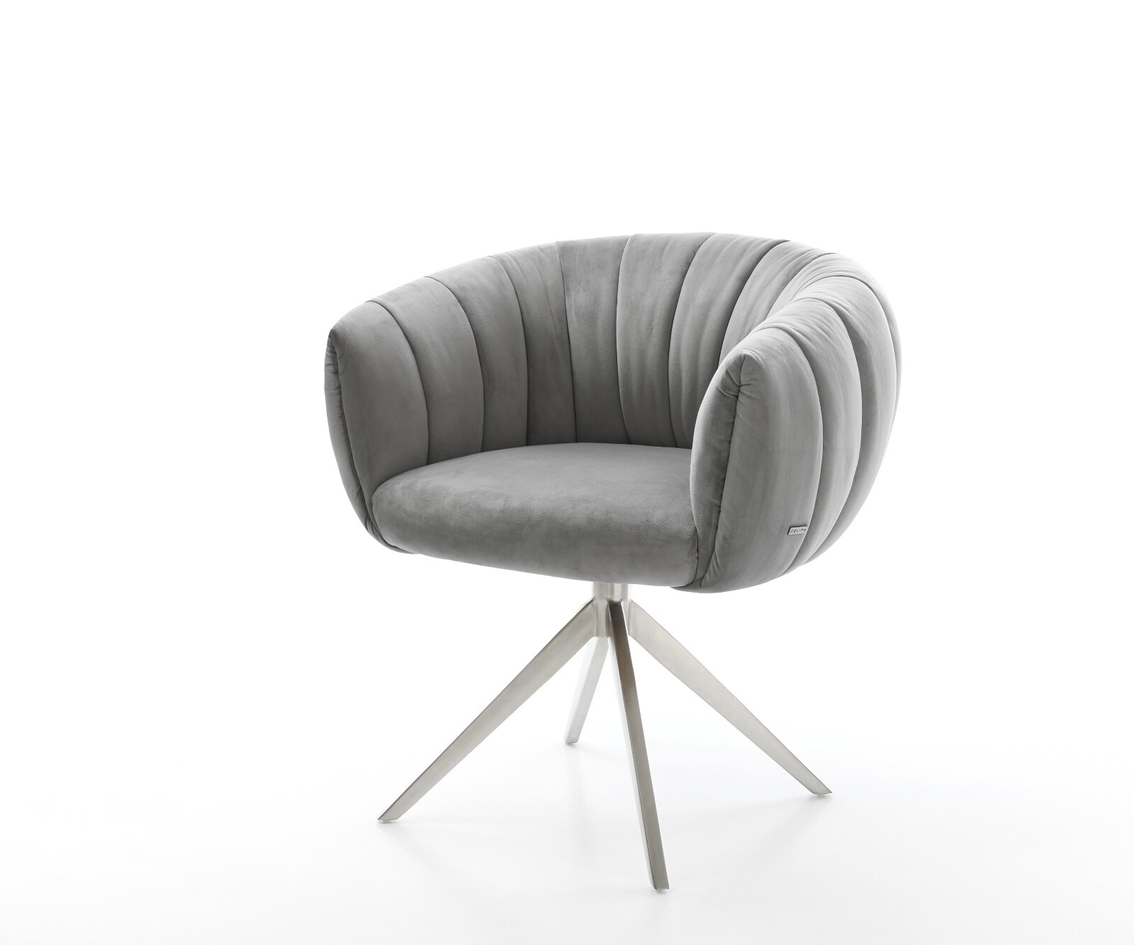 Drehstuhl Jada-Flex Samt Grau Kreuzgestell breit Edelstahl 360° drehbar Wippfunktion Taschenfederkern 1