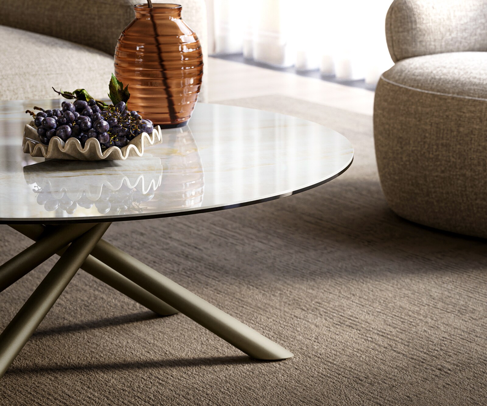 Couchtisch Edge Rund 100x100 cm Keramik Onyx Pearl Sarity Metall Effektfinish Titan 5